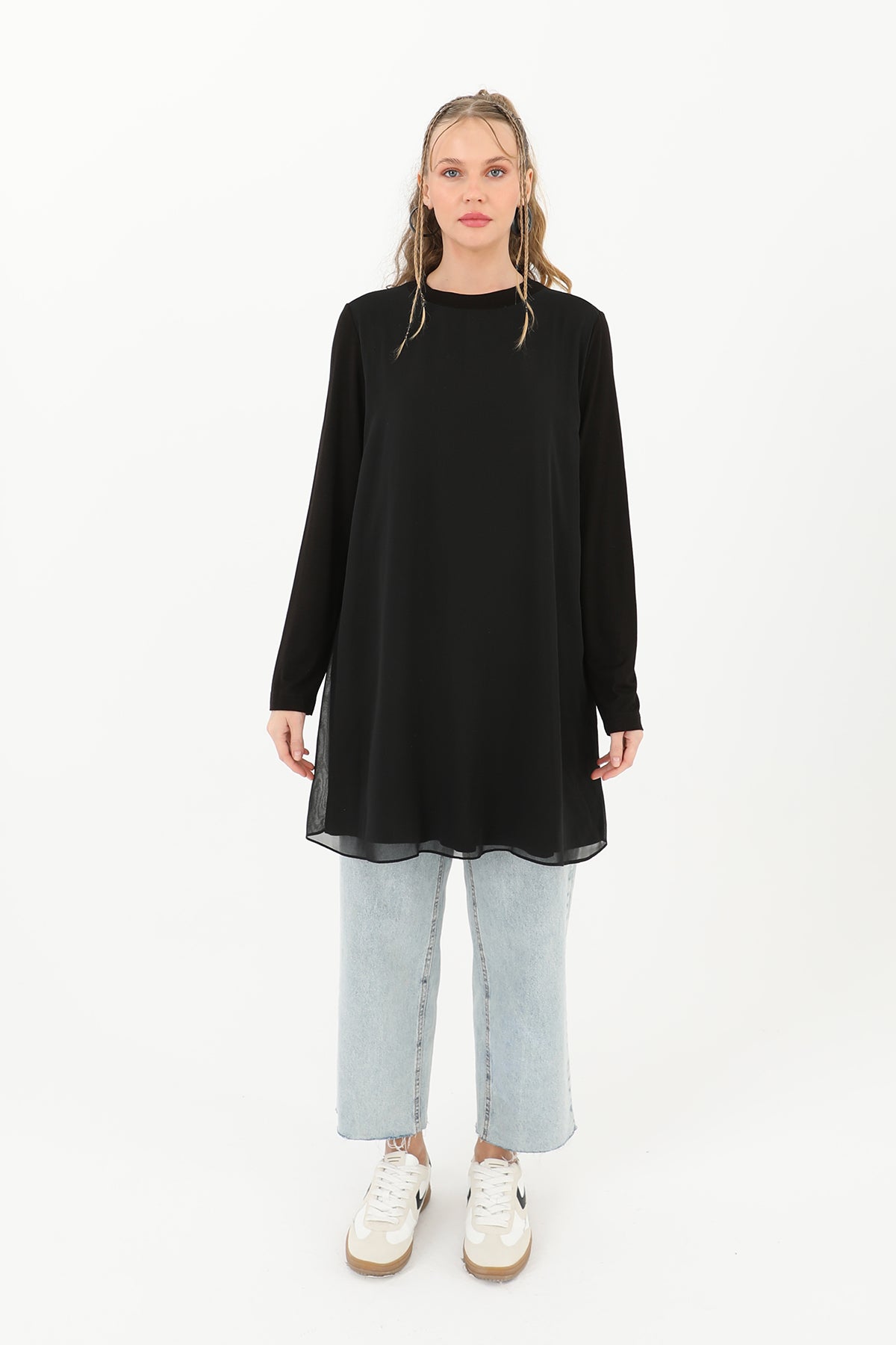 Kadın Balıkçı Yaka Tül Detaylı Bluz - 10269TUN