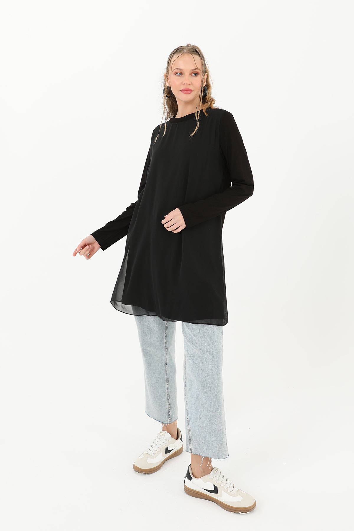 Kadın Balıkçı Yaka Tül Detaylı Bluz - 10269TUN