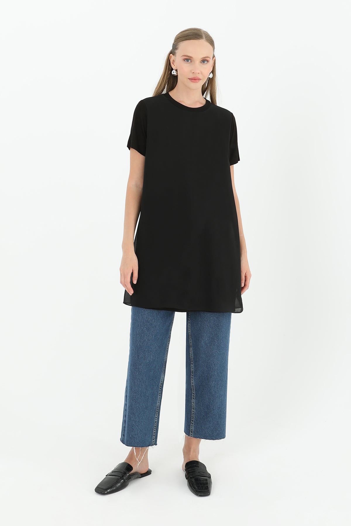 Kadın Basic Uzun T-Shirt -10271TUN