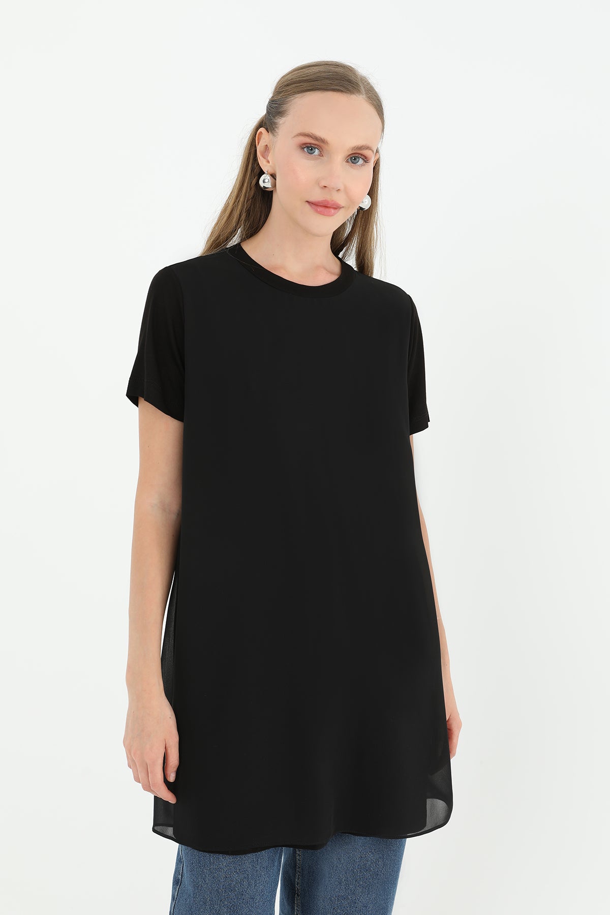 Kadın Basic Uzun T-Shirt -10271TUN