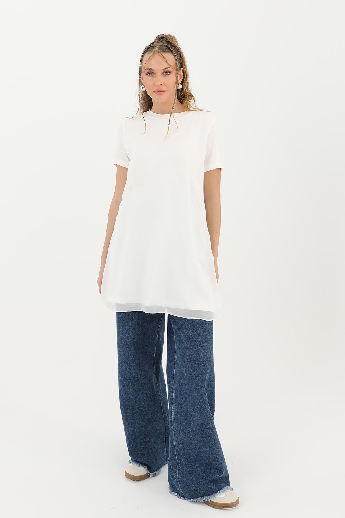 Kadın Basic Uzun T-Shirt -10271TUN