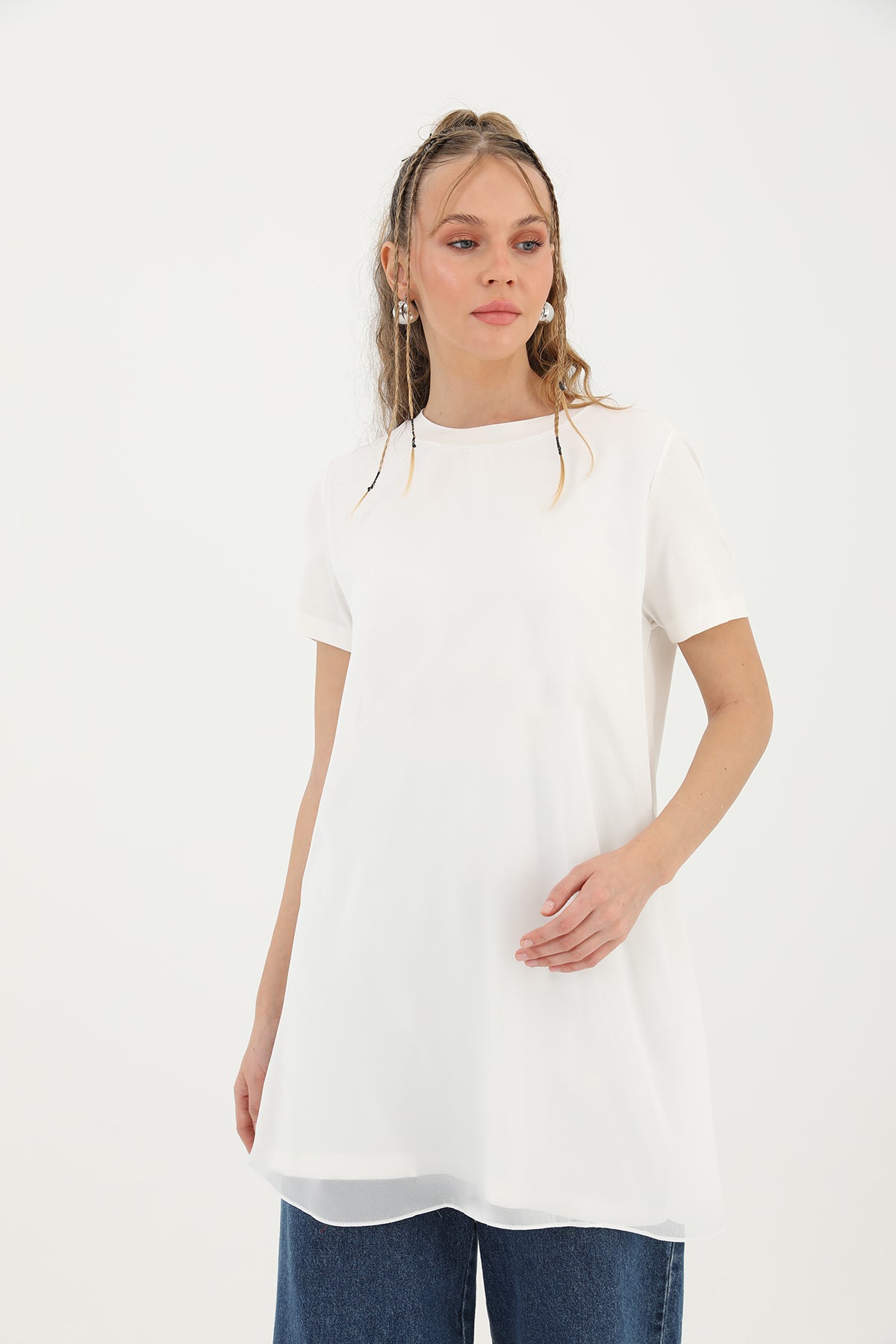 Kadın Basic Uzun T-Shirt -10271TUN