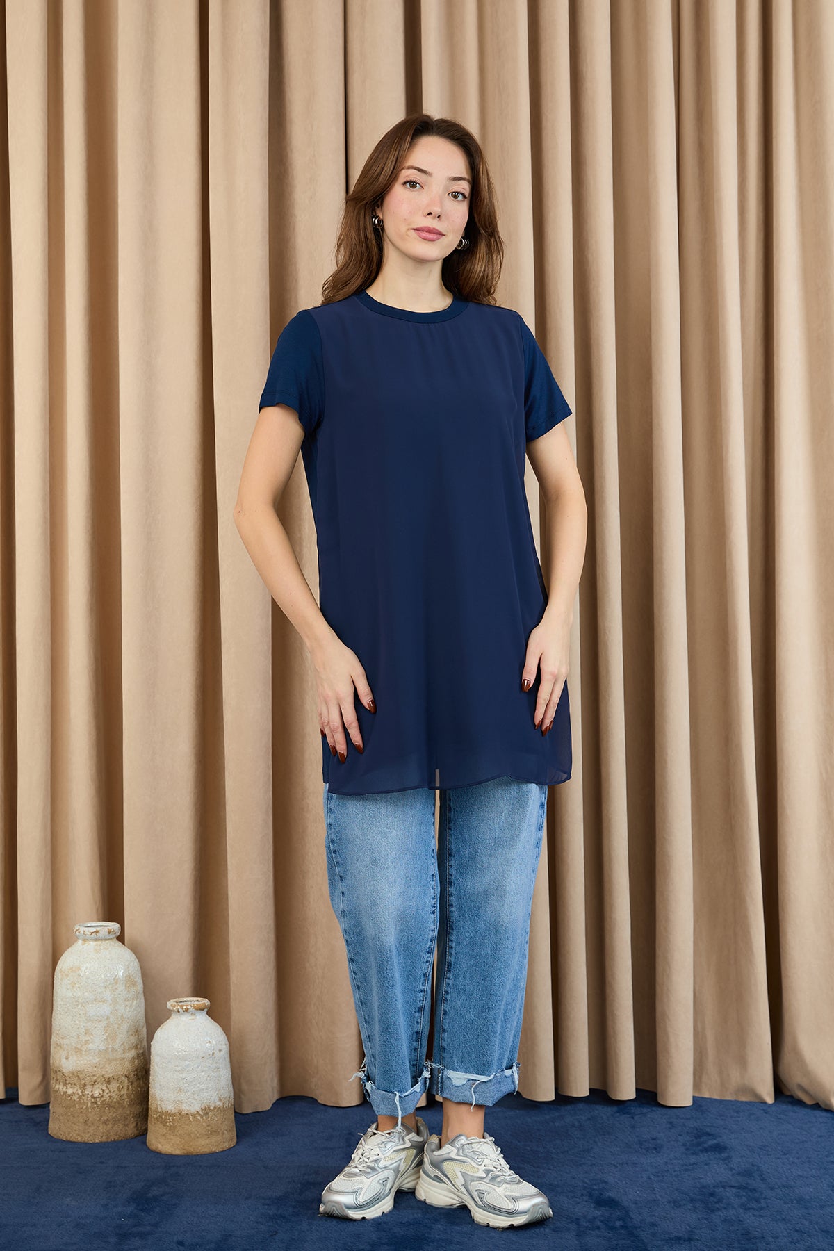 Kadın Basic Uzun T-Shirt -10271TUN