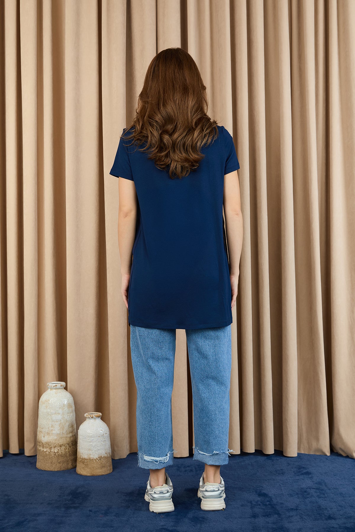 Kadın Basic Uzun T-Shirt -10271TUN