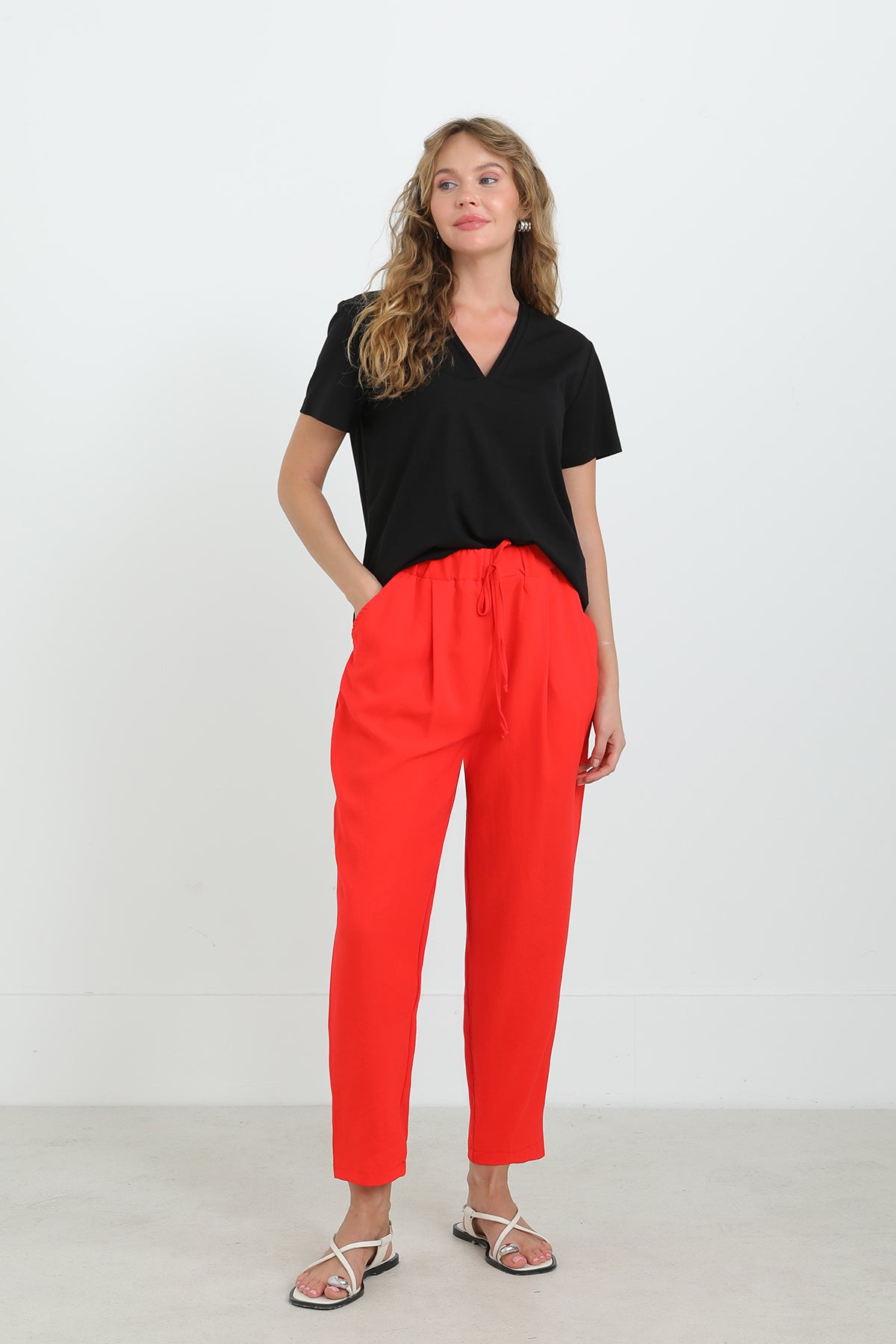 Kadın Beli Bağlamalı Havuç Form Pantolon - 18102PNT