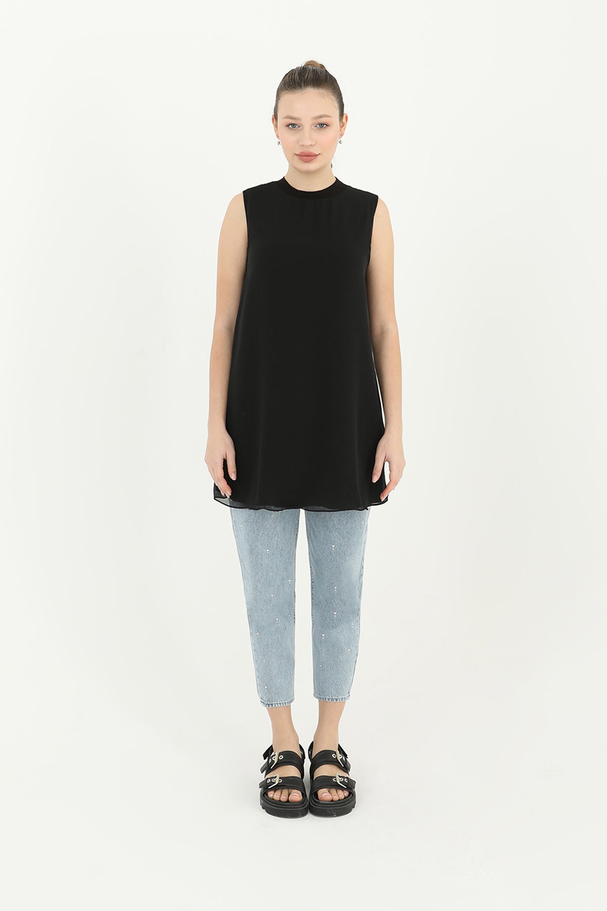 Kadın Kolsuz Tül Detaylı İçlik Tunik - 10270TUN