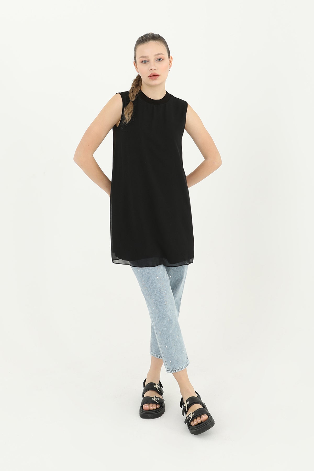 Kadın Kolsuz Tül Detaylı İçlik Tunik - 10270TUN