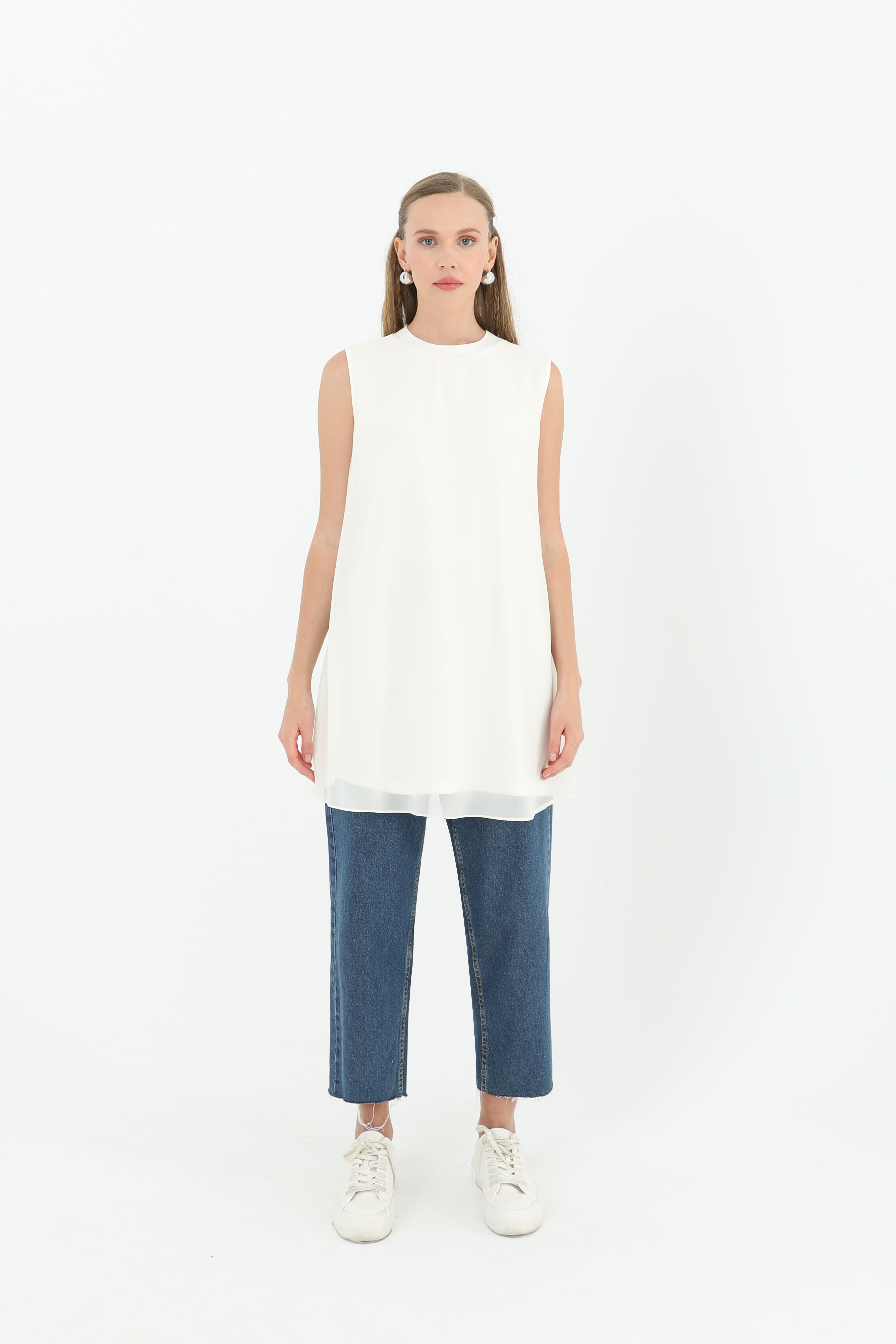 Kadın Kolsuz Tül Detaylı İçlik Tunik - 10270TUN