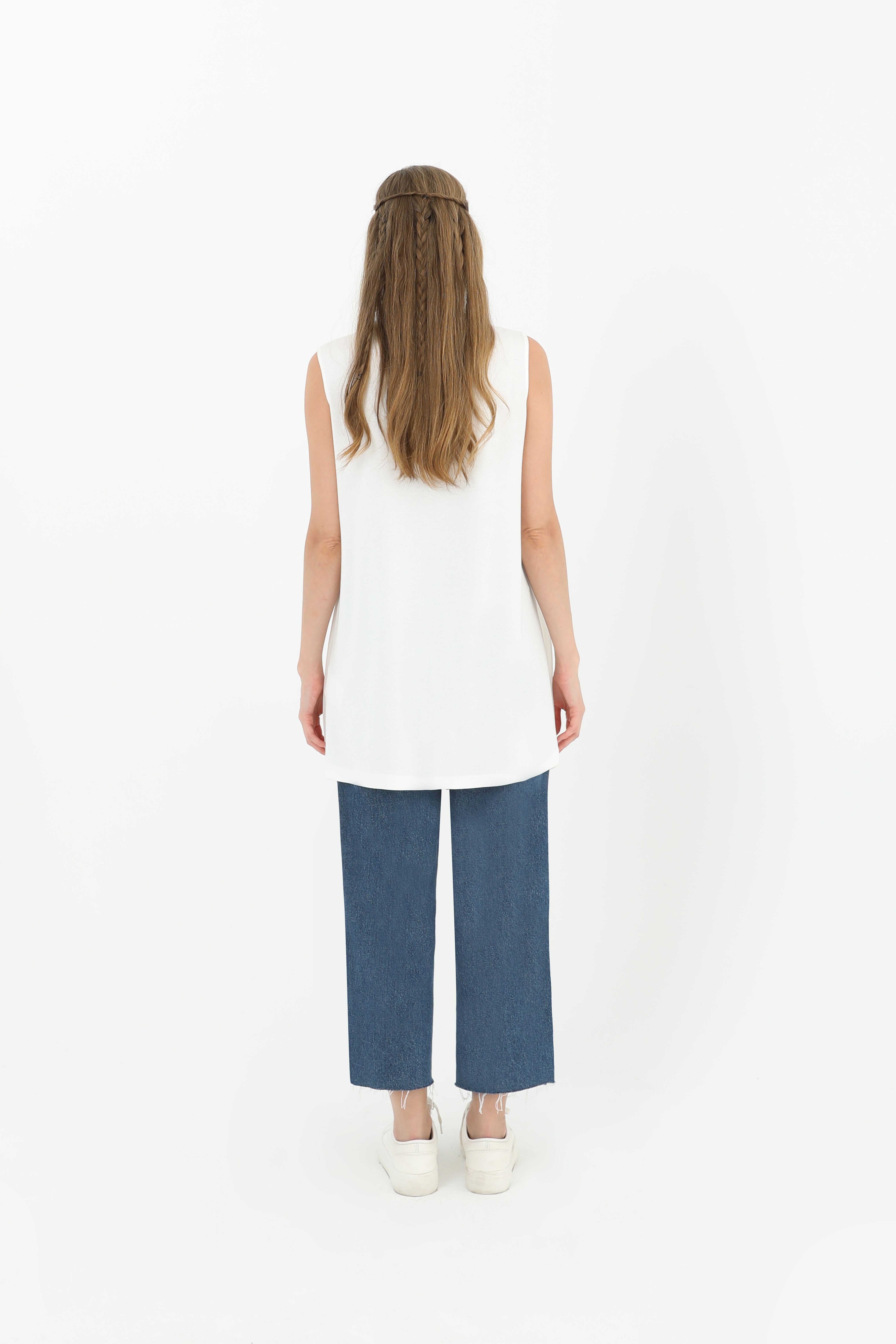 Kadın Kolsuz Tül Detaylı İçlik Tunik - 10270TUN