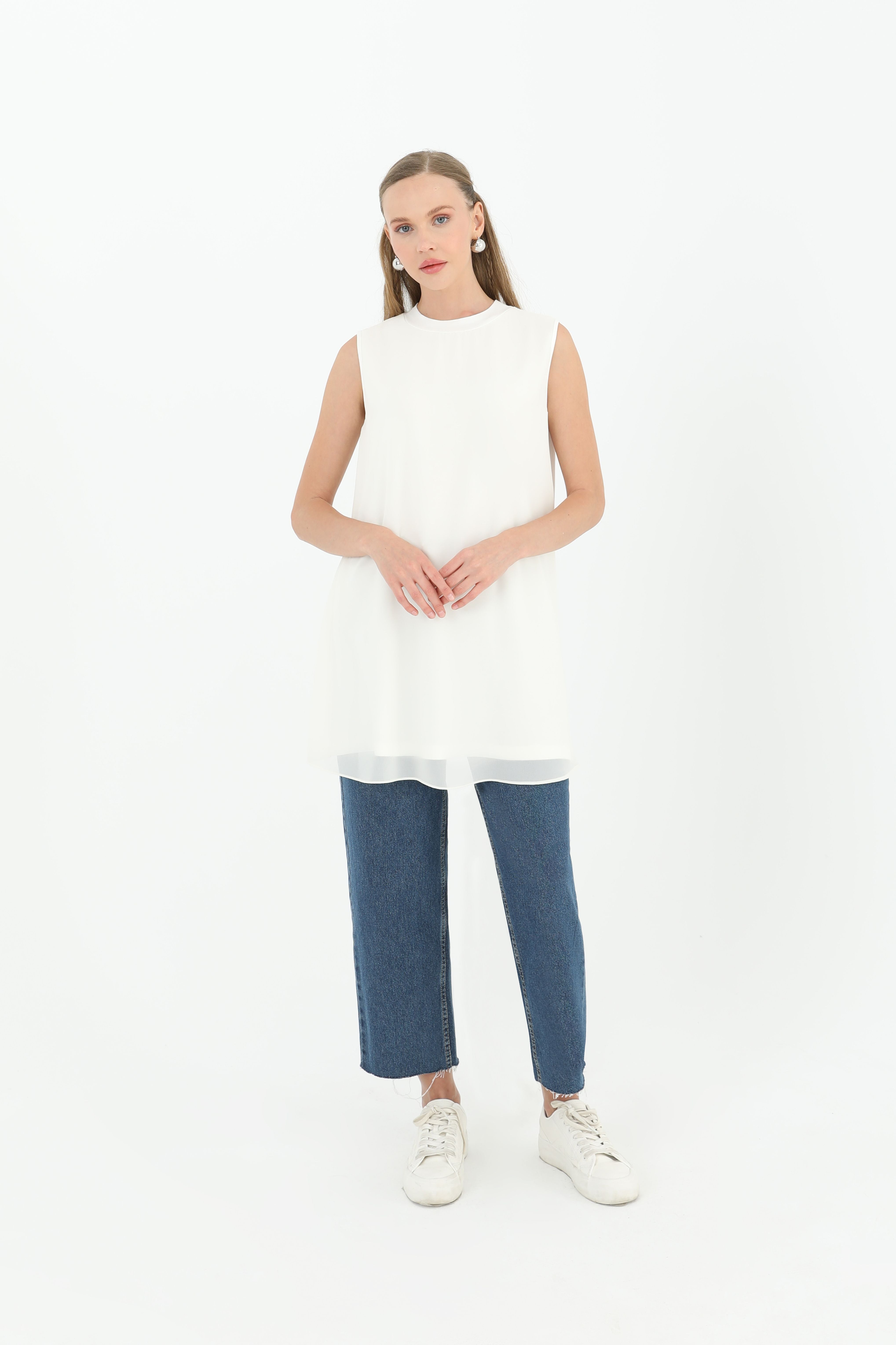 Kadın Kolsuz Tül Detaylı İçlik Tunik - 10270TUN