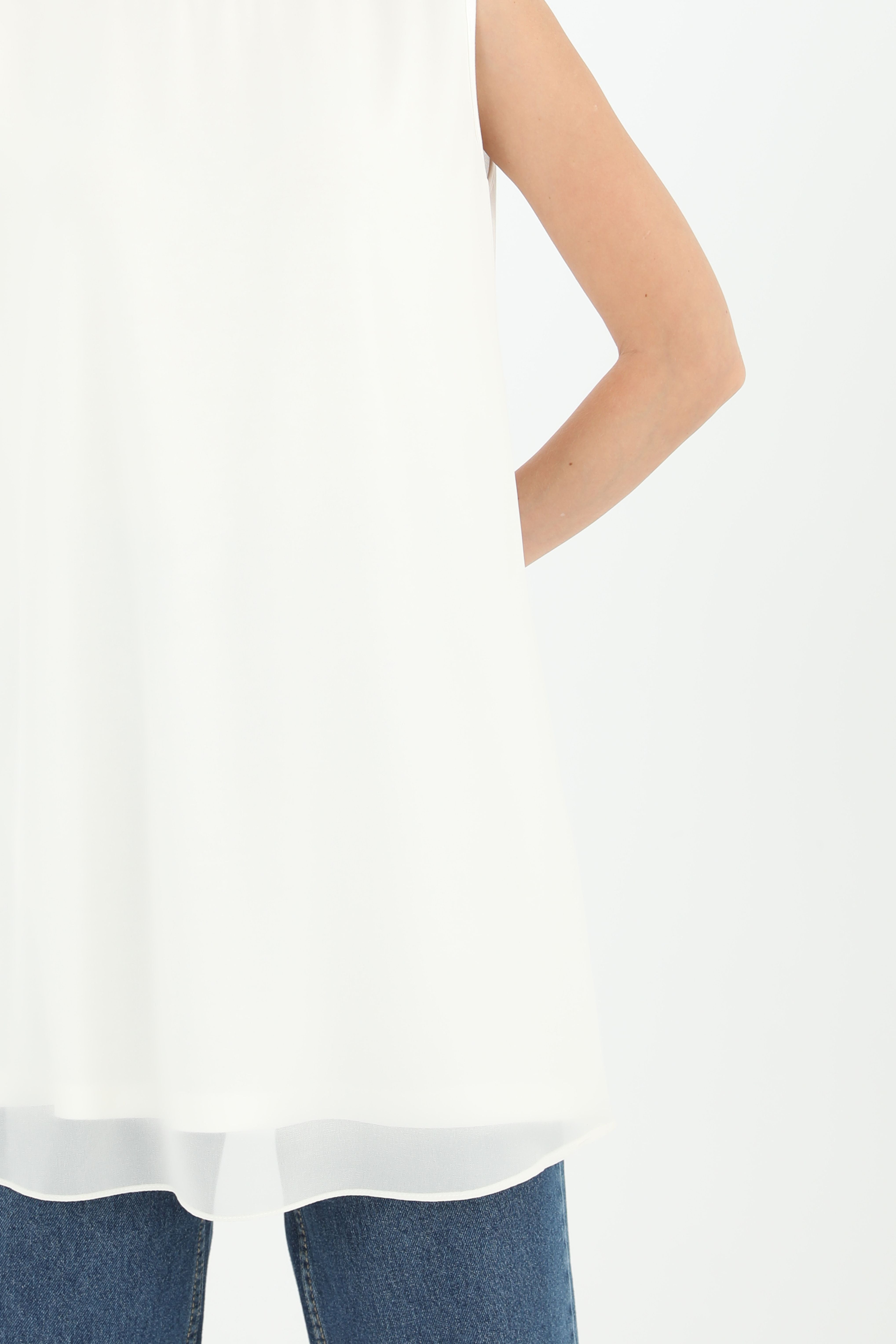 Kadın Kolsuz Tül Detaylı İçlik Tunik - 10270TUN