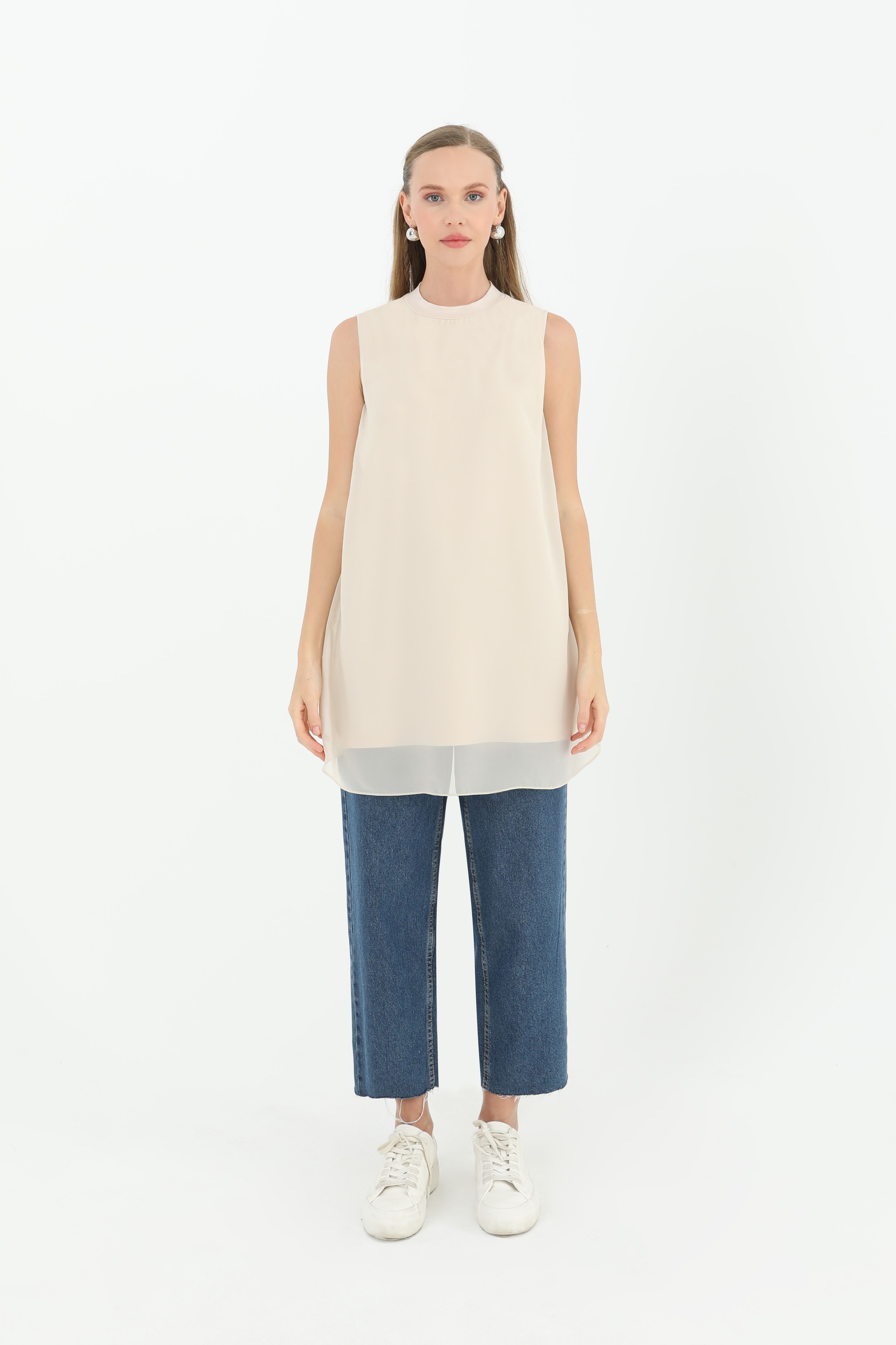 Kadın Kolsuz Tül Detaylı İçlik Tunik - 10270TUN