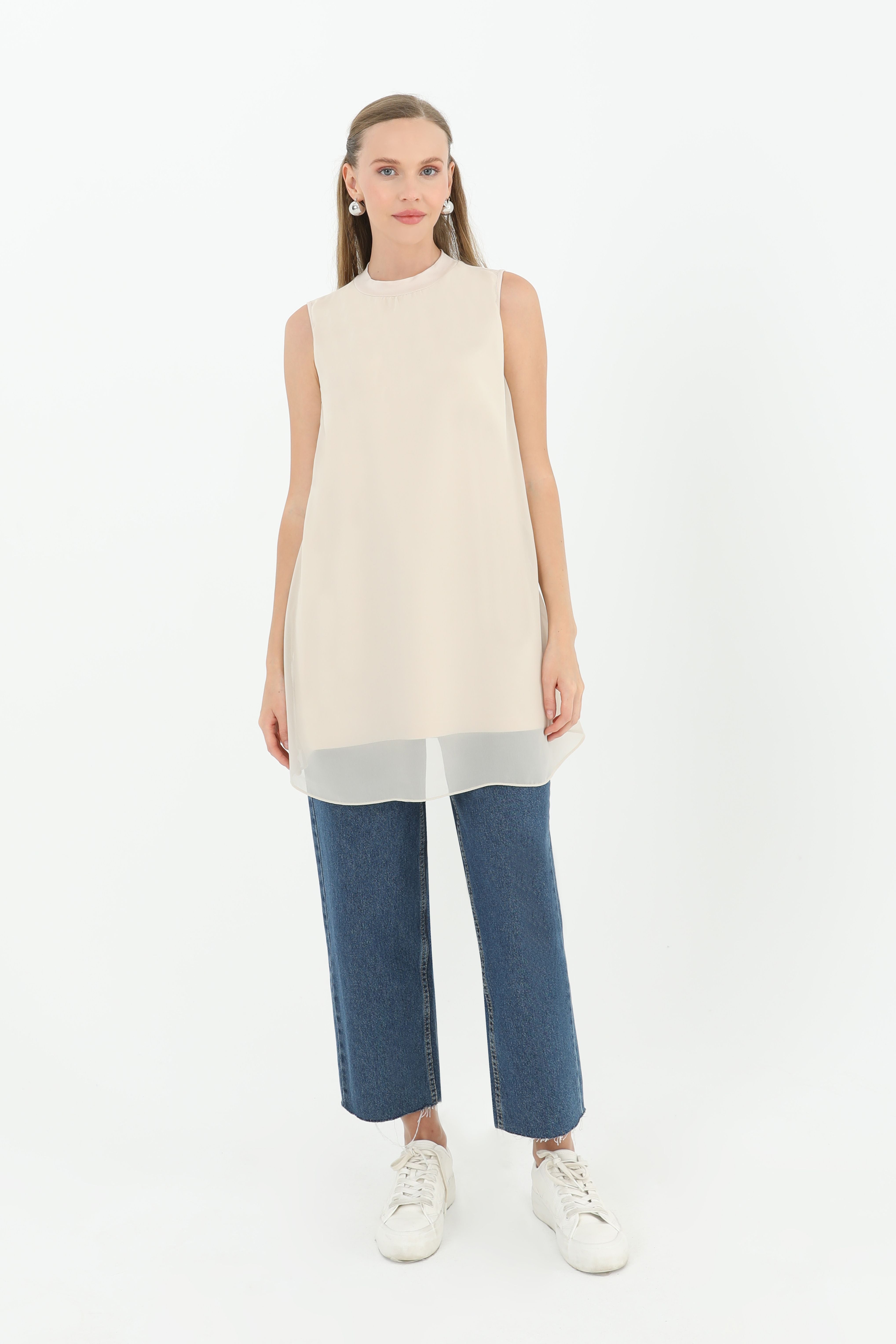 Kadın Kolsuz Tül Detaylı İçlik Tunik - 10270TUN