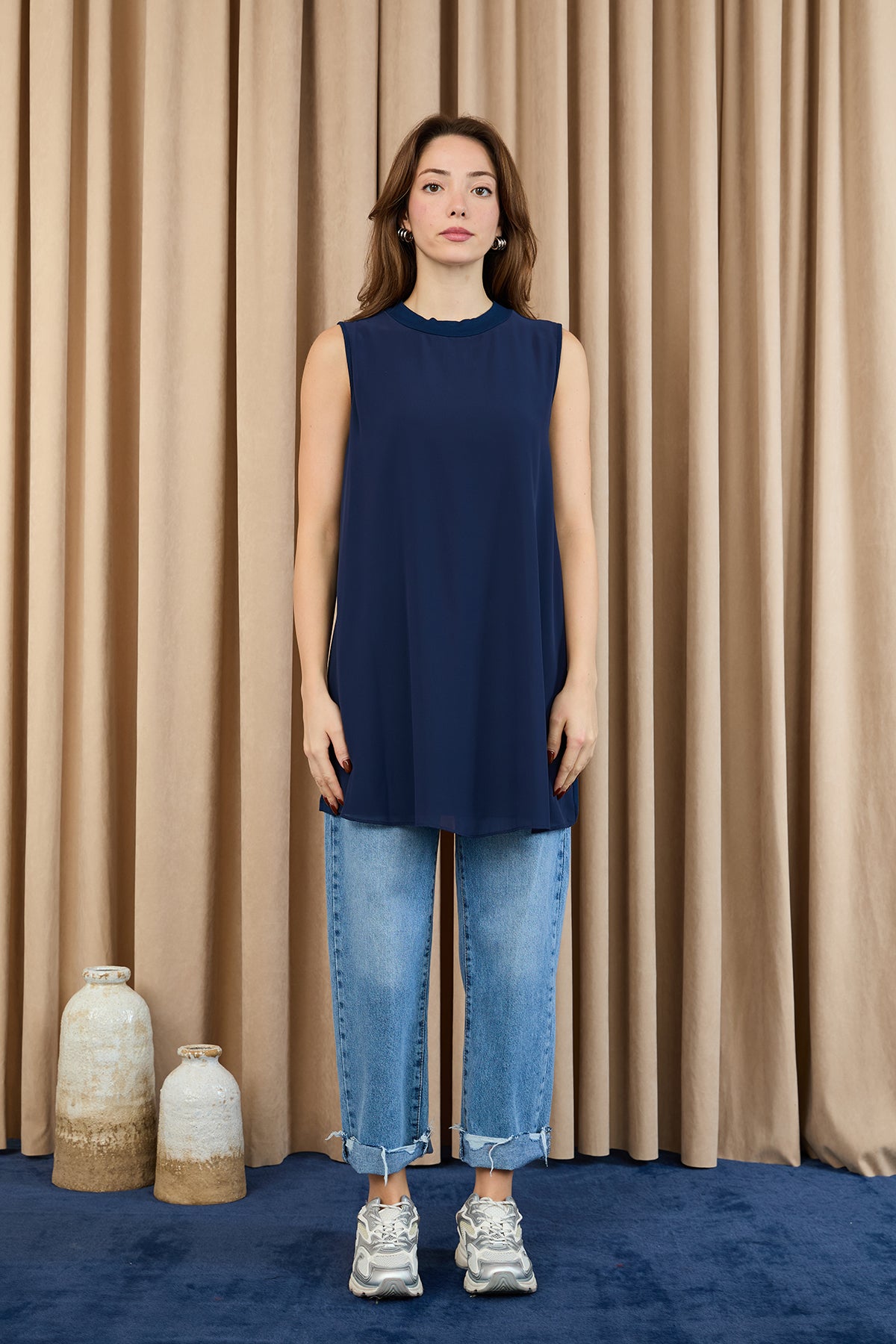 Kadın Kolsuz Tül Detaylı İçlik Tunik - 10270TUN