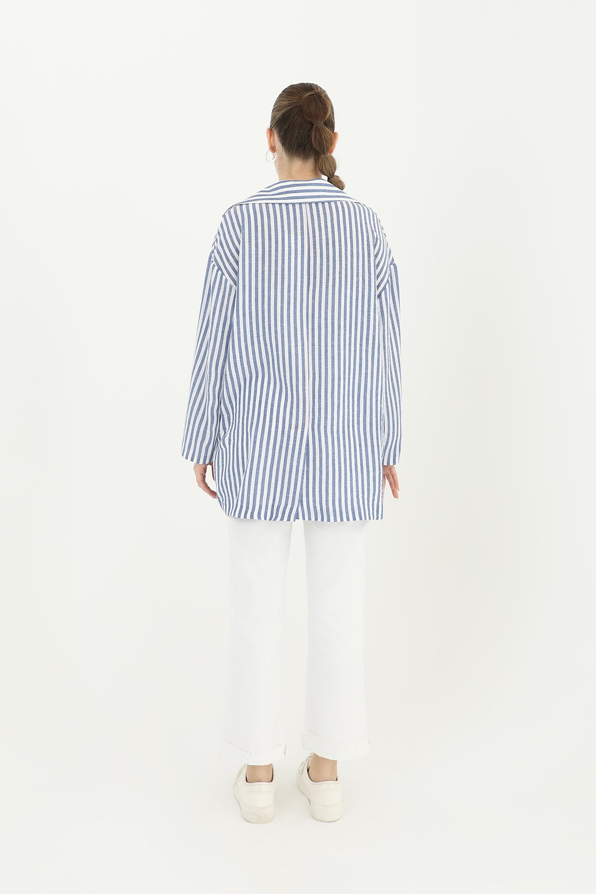 Kadın Çizgili Keten Ceket - 10433CKT