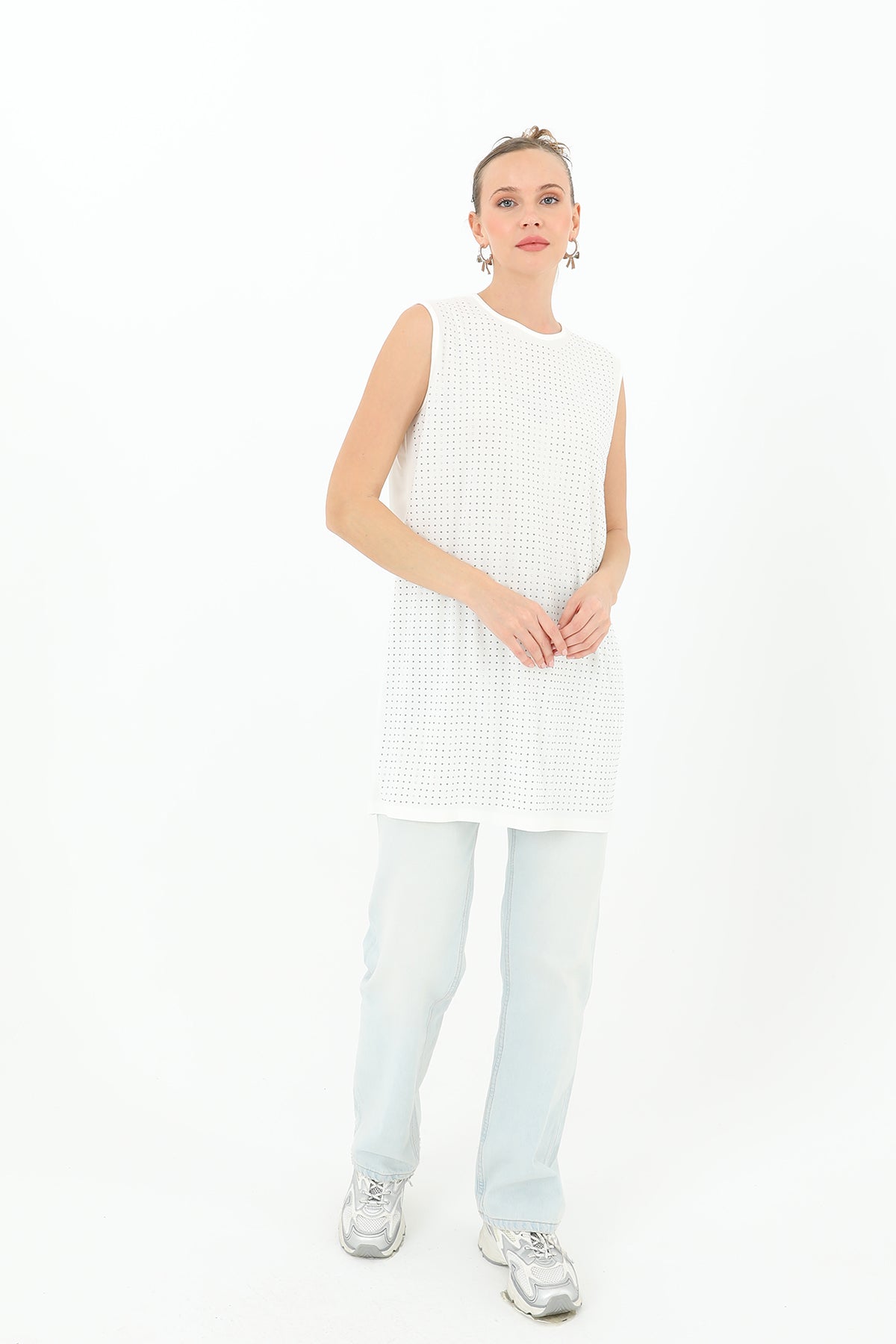 Kadın Sıfır Kol Taşlı Tunik -24S-10525TUN