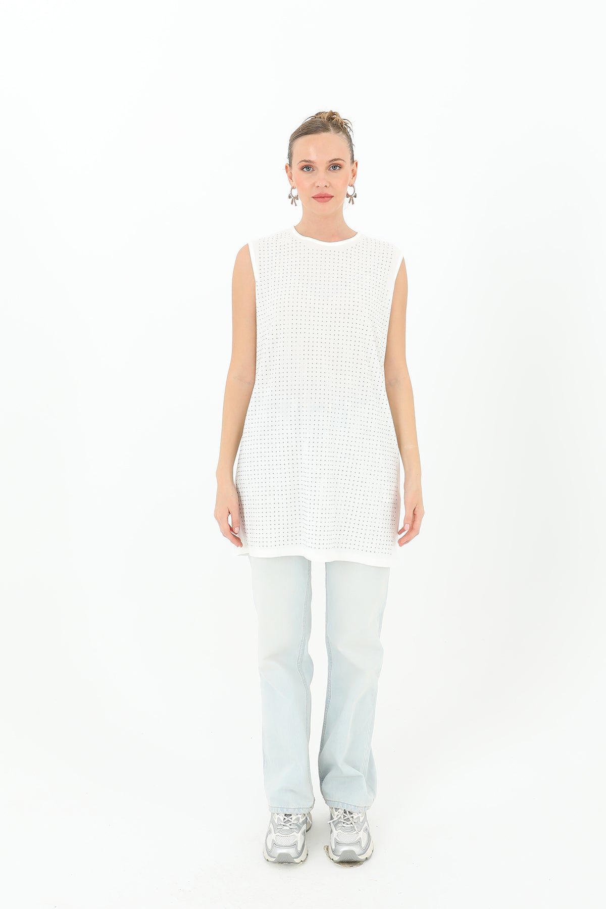 Kadın Sıfır Kol Taşlı Tunik -24S-10525TUN