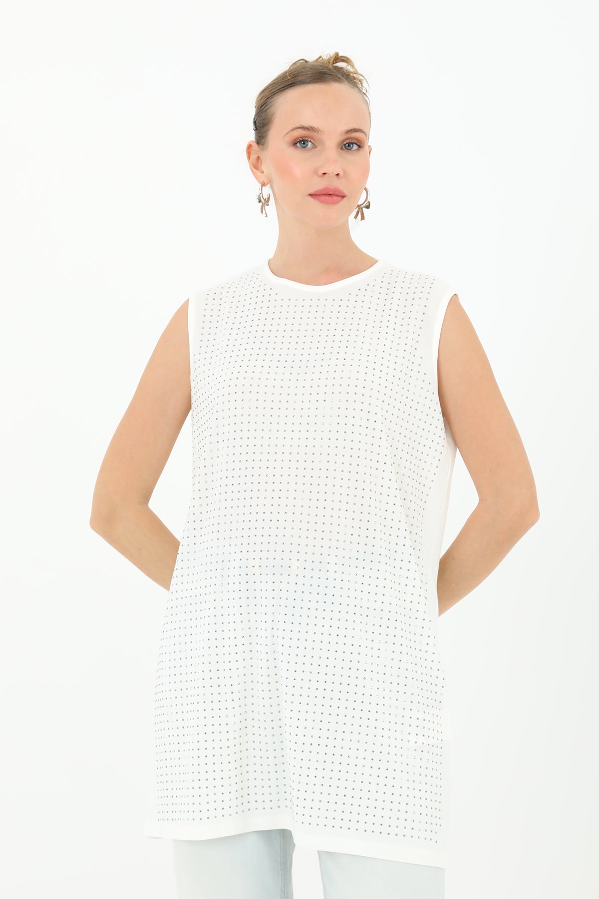 Kadın Sıfır Kol Taşlı Tunik -24S-10525TUN