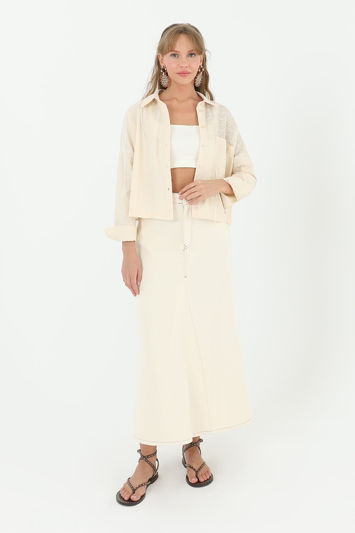 Kadın Önden Parçalı Etek - 18186ETK