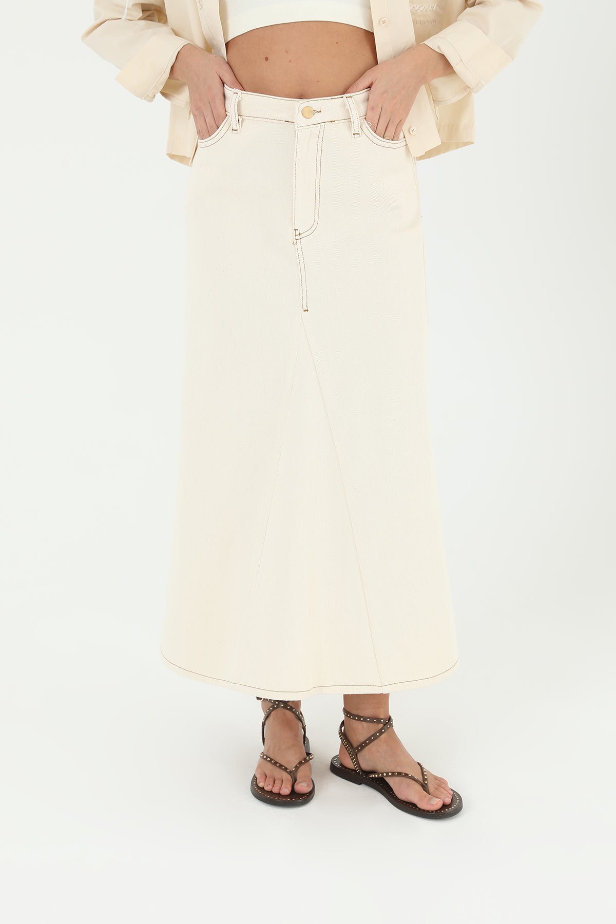 Kadın Önden Parçalı Etek - 18186ETK