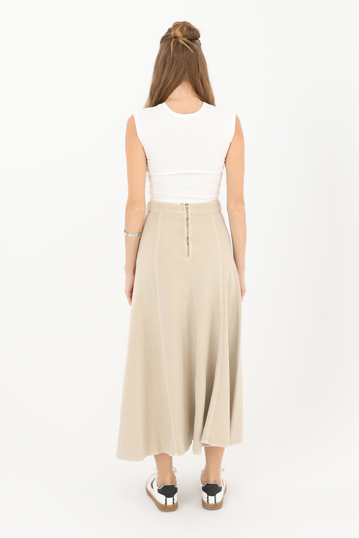 Kadın Gabardin Nakışlı Kloş Etek - 18188ETK