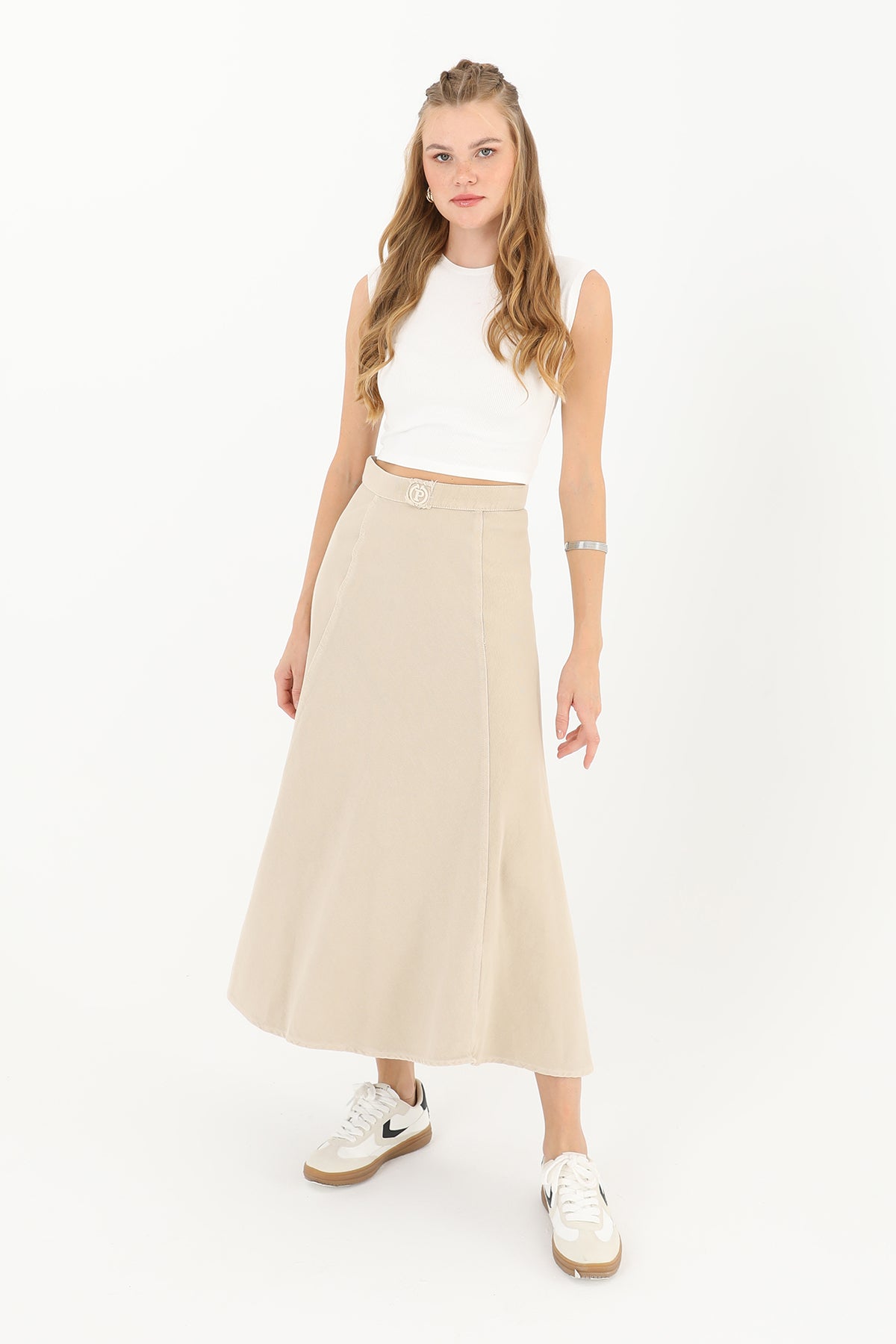 Kadın Gabardin Nakışlı Kloş Etek - 18188ETK