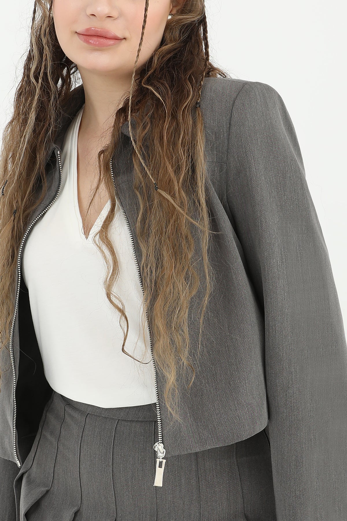 Kadın Fermuar Detaylı Kısa Ceket - 24S-31605CKT