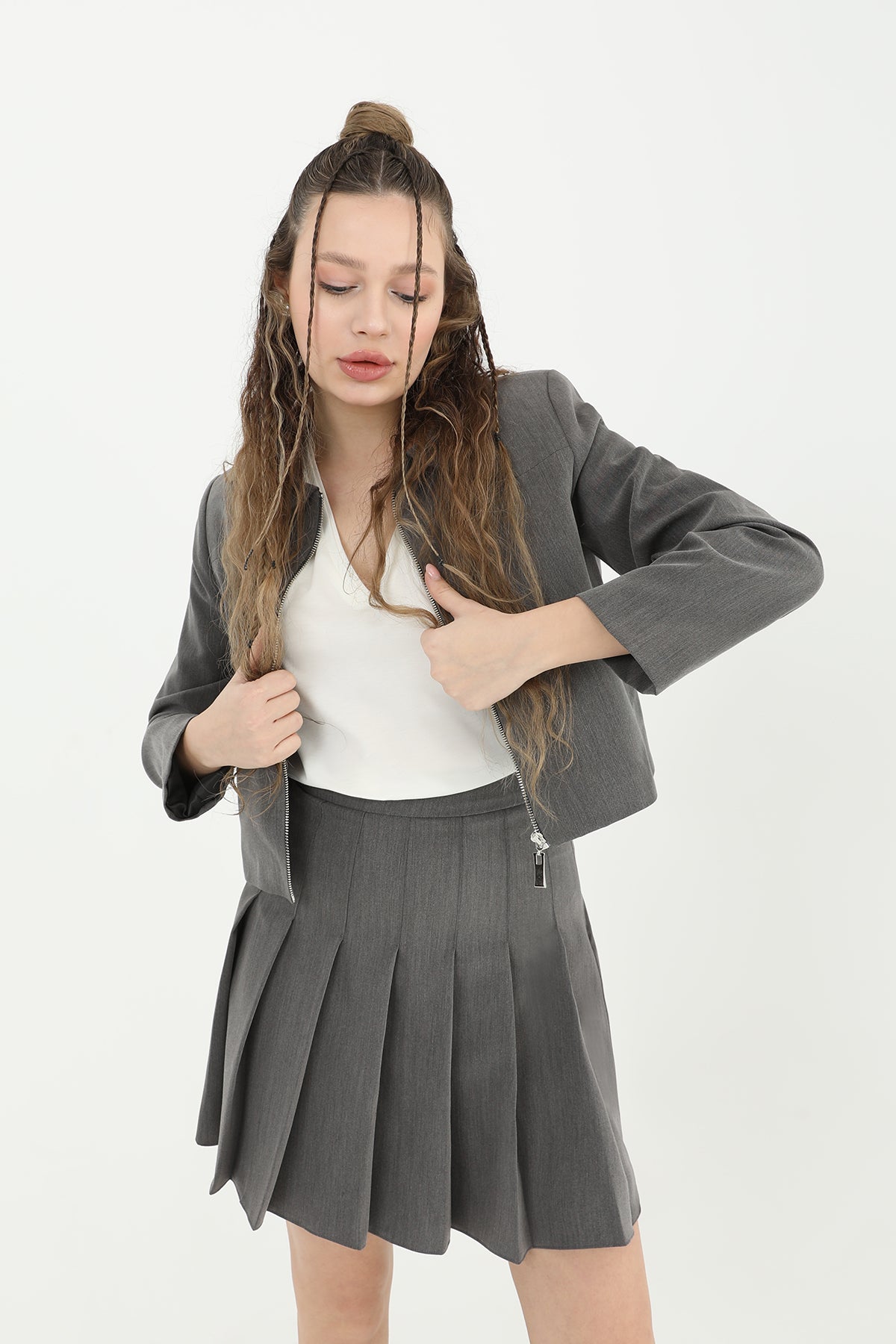 Kadın Fermuar Detaylı Kısa Ceket - 24S-31605CKT