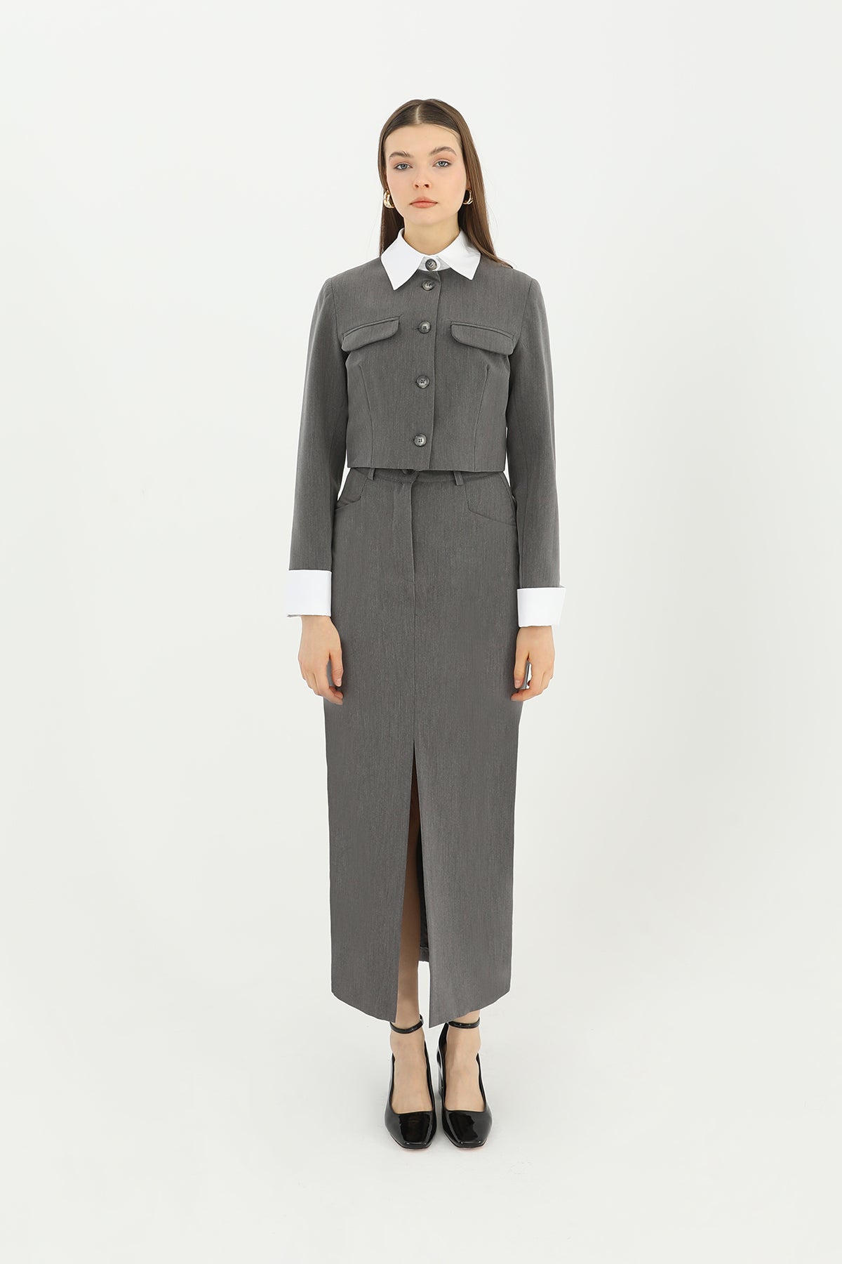 Kadın Önü Yırtmaçlı Kumaş Etek - 31607ETK