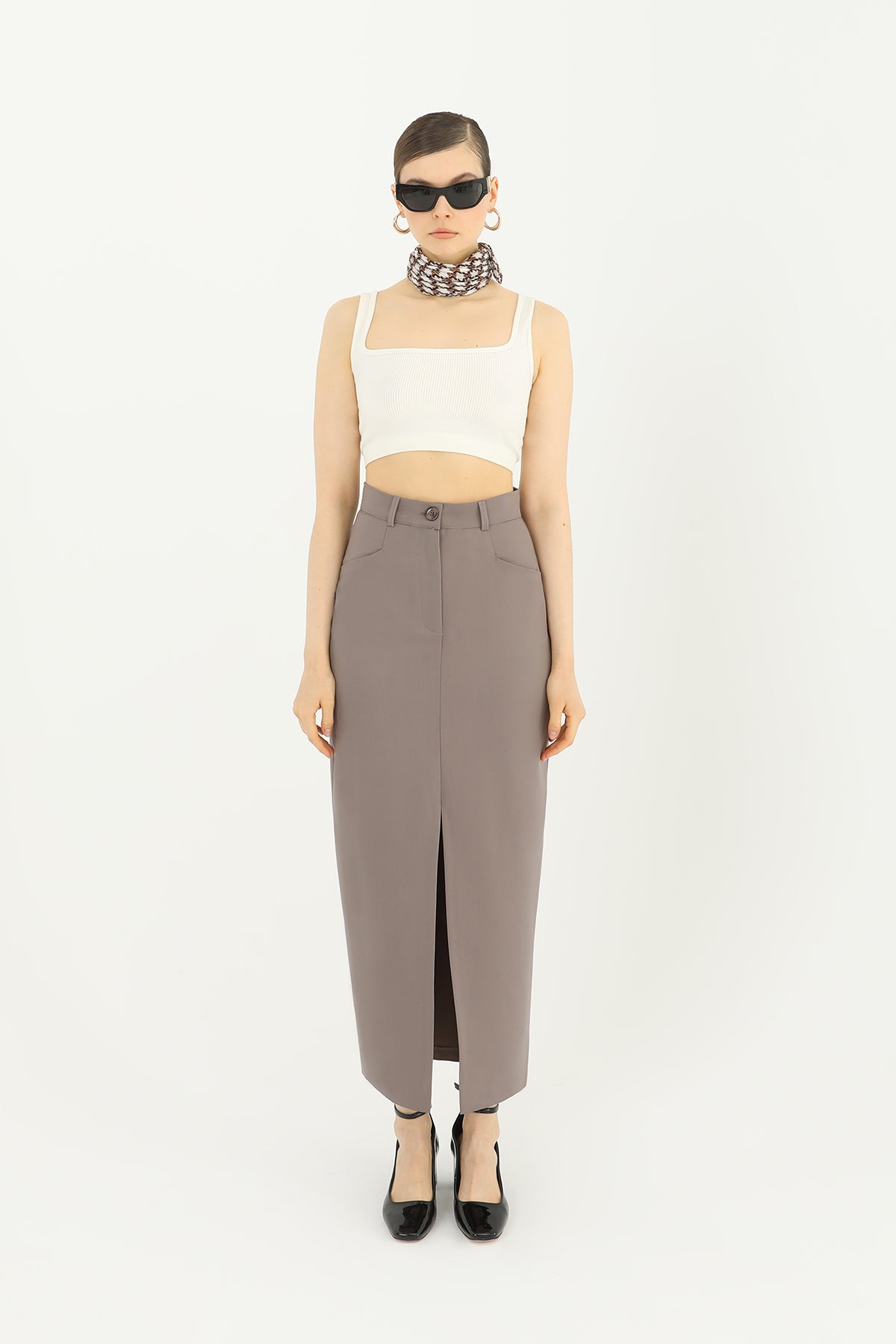 Kadın Önü Yırtmaçlı Kumaş Etek - 31607ETK