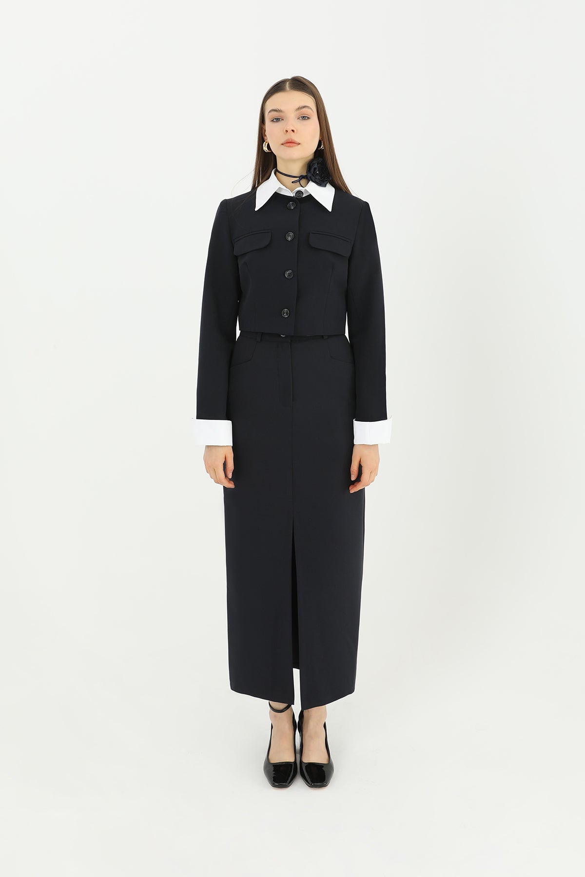 Kadın Önü Yırtmaçlı Kumaş Etek - 31607ETK