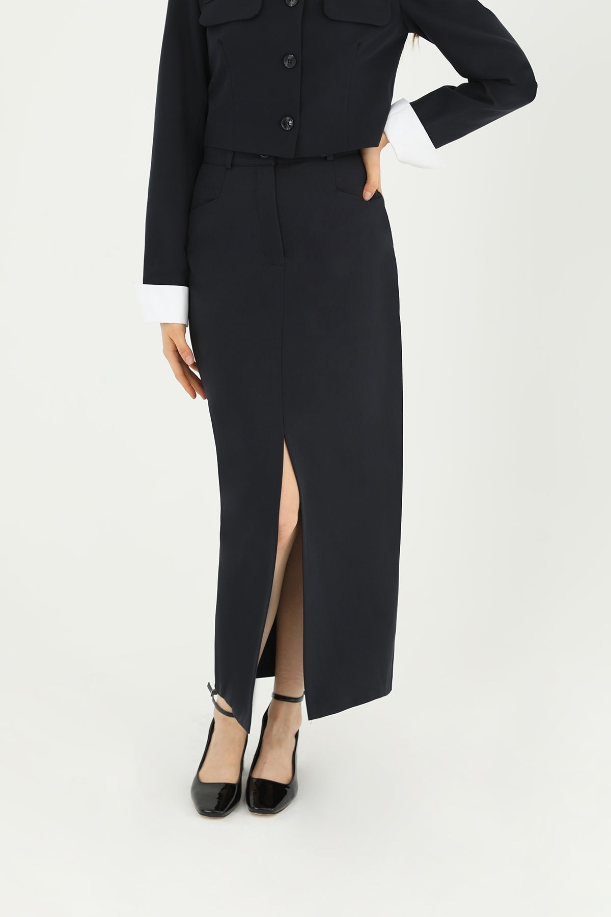 Kadın Önü Yırtmaçlı Kumaş Etek - 31607ETK