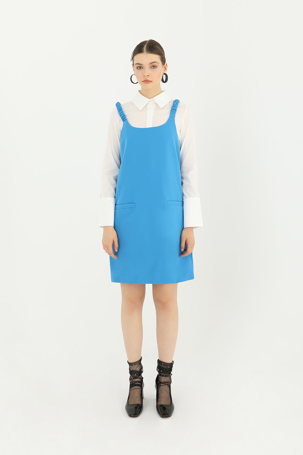 Kadın Büzgülü Askı Detaylı Kısa Elbise - 31612ELB