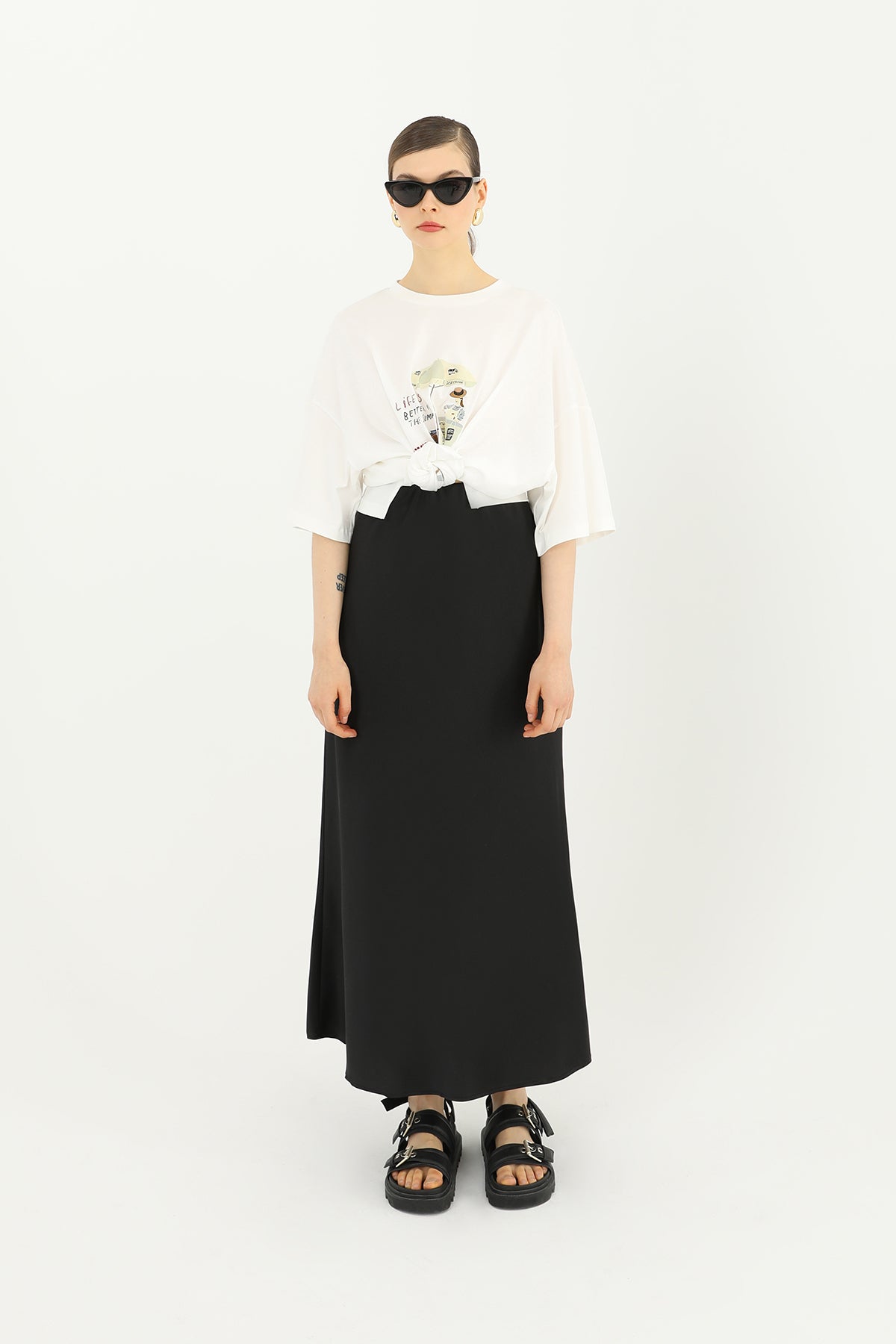 Kadın Saten Uzun Etek - 24S-31614ETK