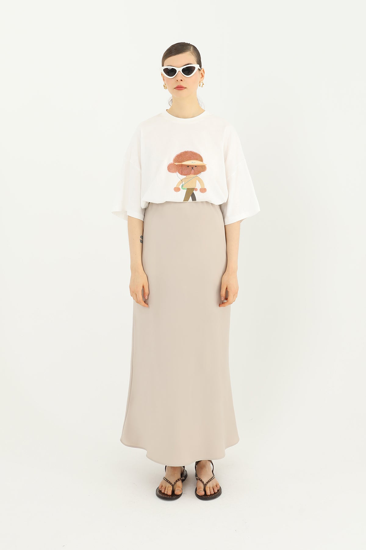 Kadın Saten Uzun Etek - 24S-31614ETK