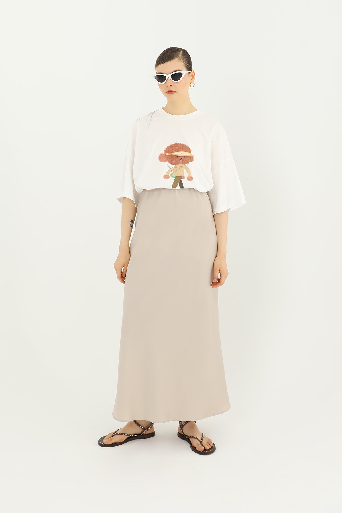 Kadın Saten Uzun Etek - 24S-31614ETK