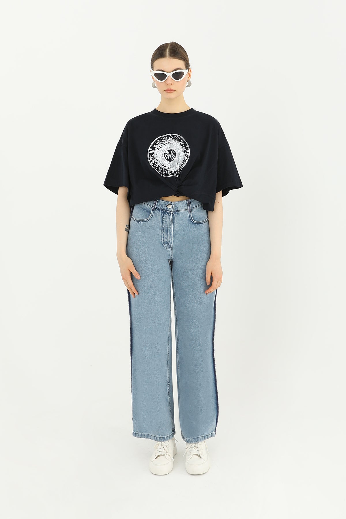 Kadın Şerit Detaylı Geniş Paça Pantolon - 31625PNT