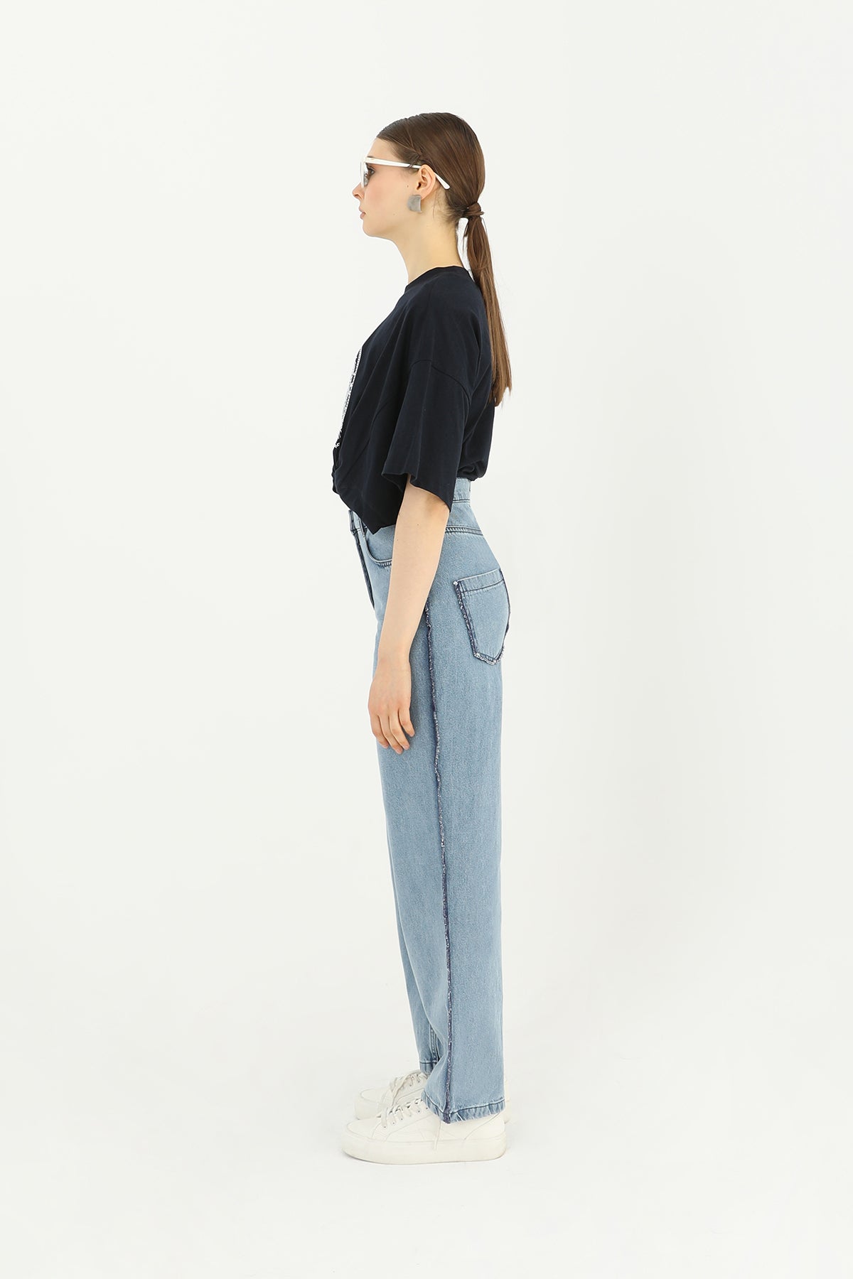 Kadın Şerit Detaylı Geniş Paça Pantolon - 31625PNT