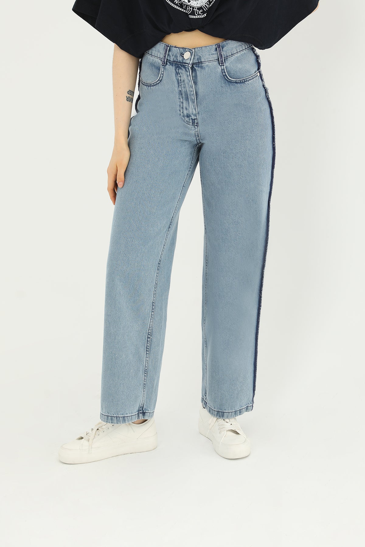 Kadın Şerit Detaylı Geniş Paça Pantolon - 31625PNT