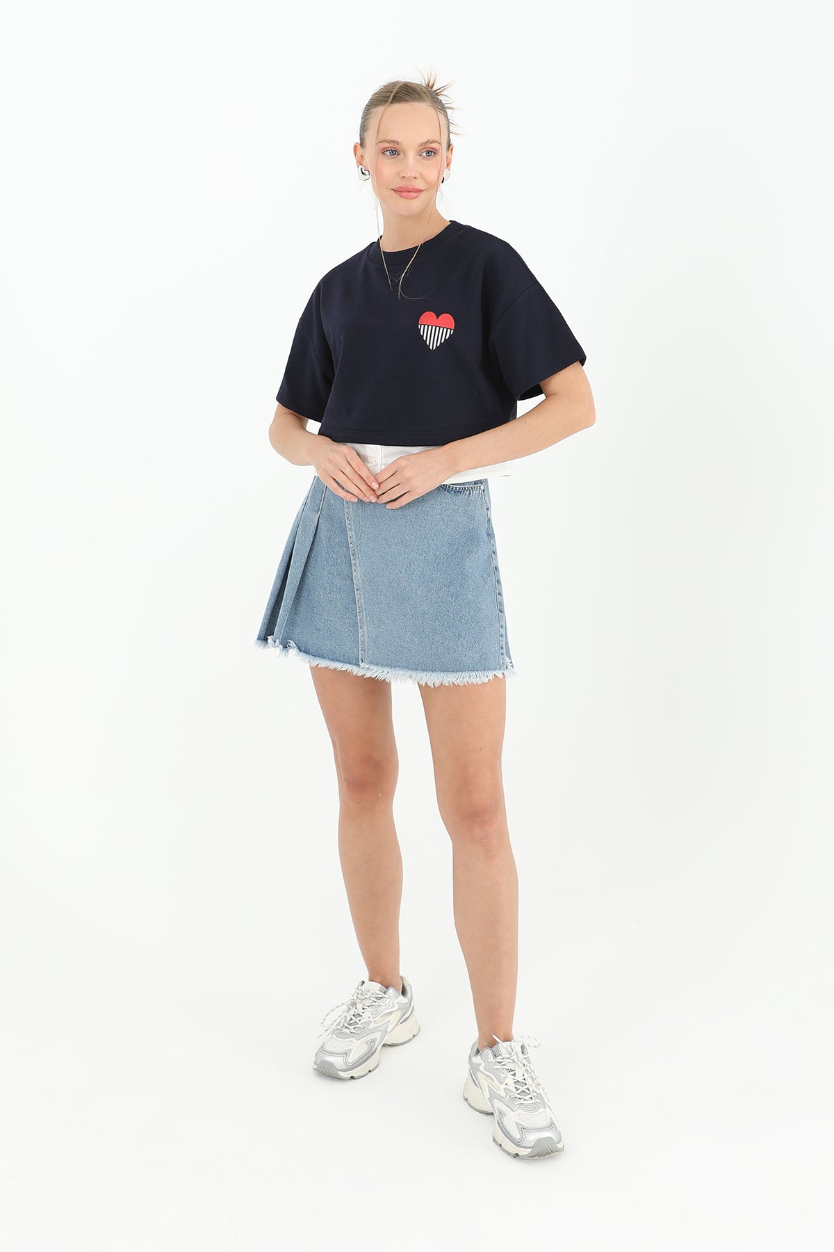 Kadın Poplin Garnili Baskılı T-shirt - 31640TSH