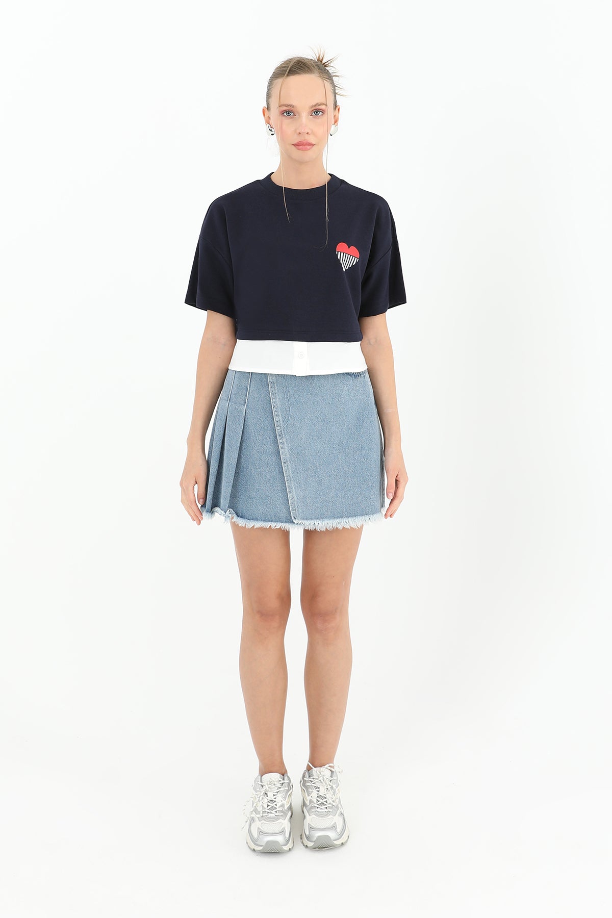 Kadın Poplin Garnili Baskılı T-shirt - 31640TSH