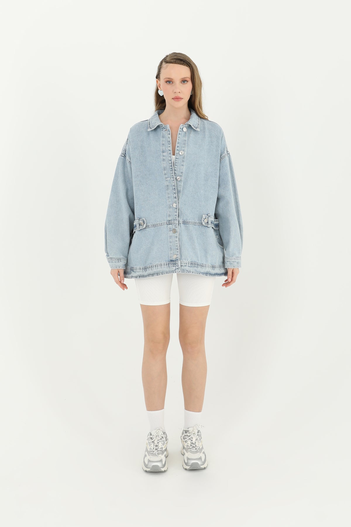 Kadın Bel Detaylı Kot Ceket - 24S-31664CKT