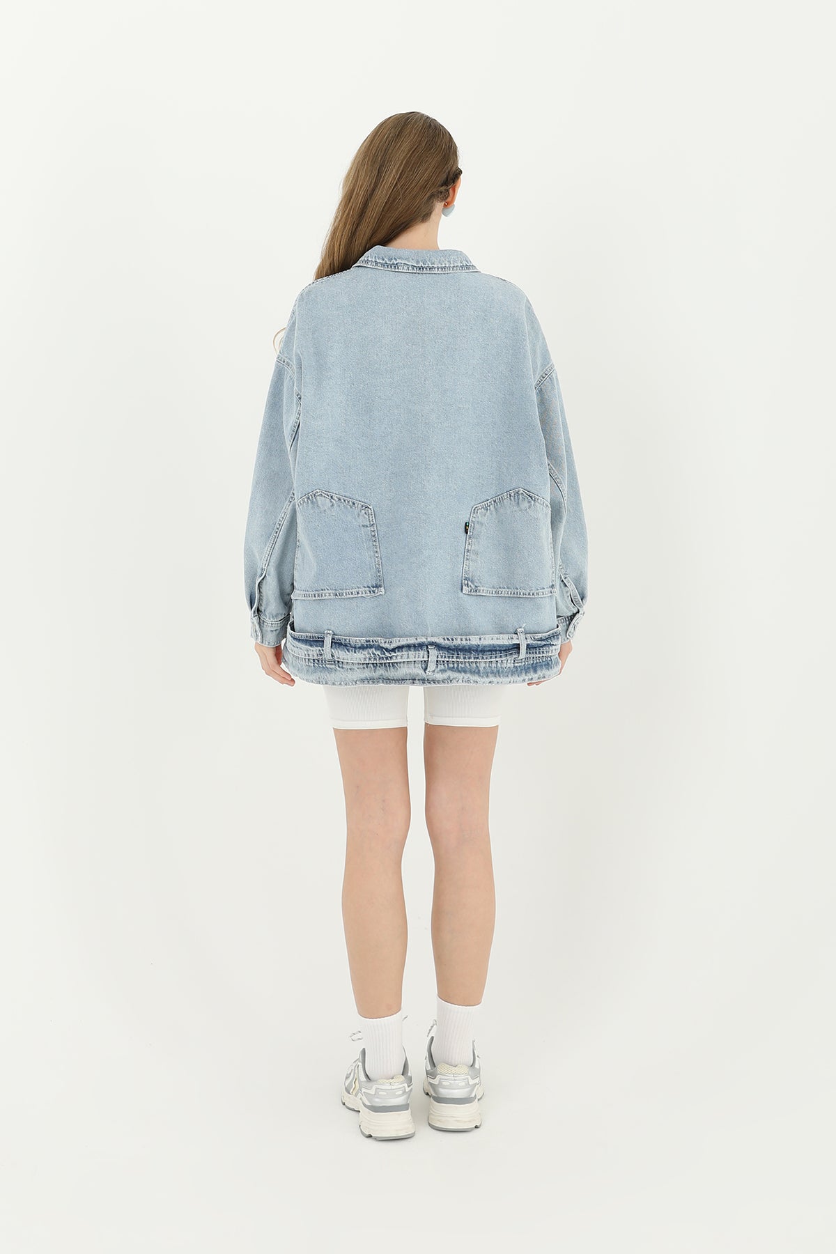 Kadın Bel Detaylı Kot Ceket - 24S-31664CKT