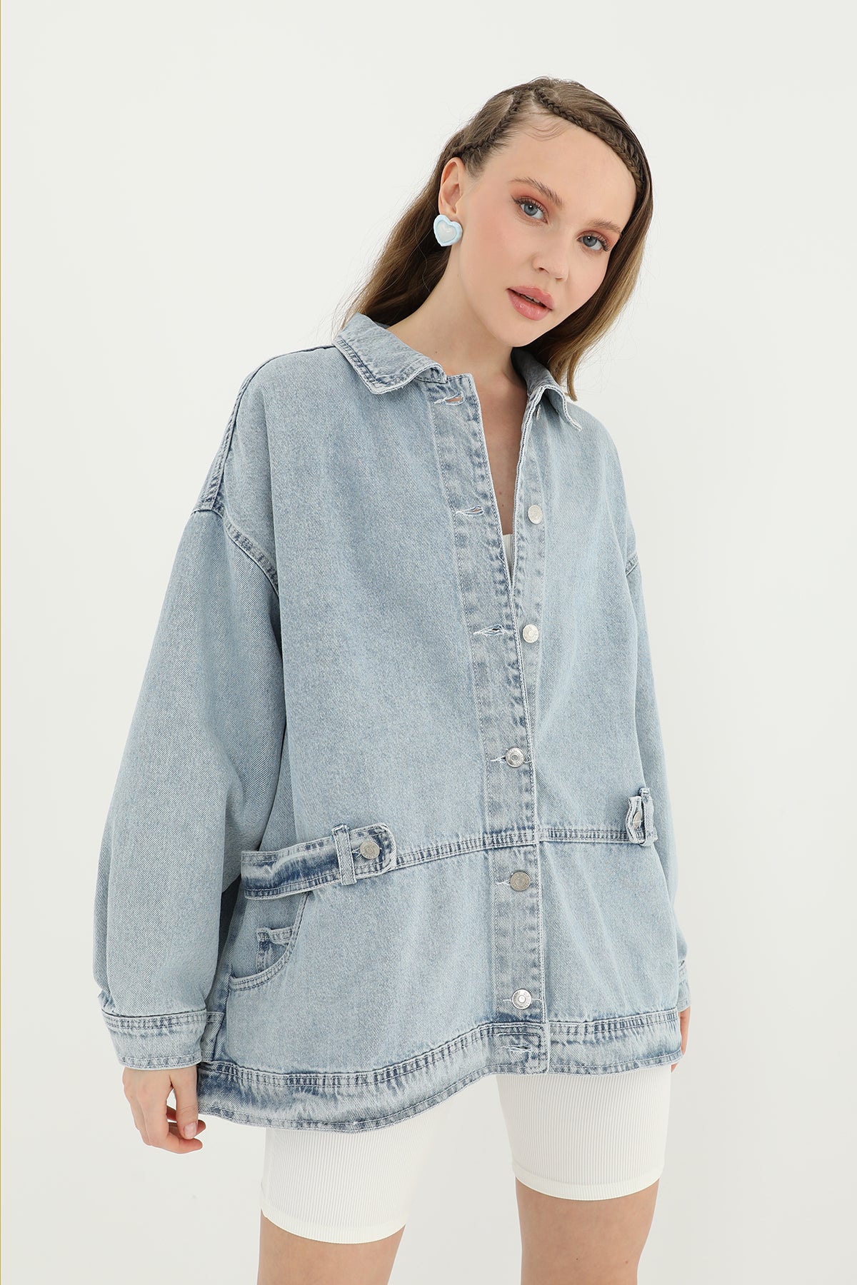 Kadın Bel Detaylı Kot Ceket - 24S-31664CKT