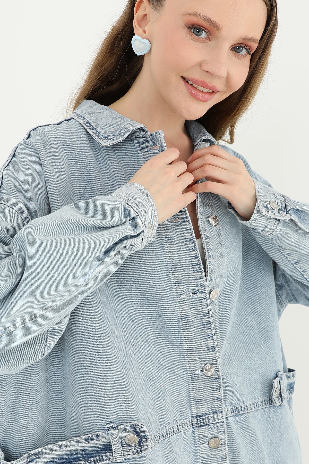 Kadın Bel Detaylı Kot Ceket - 24S-31664CKT