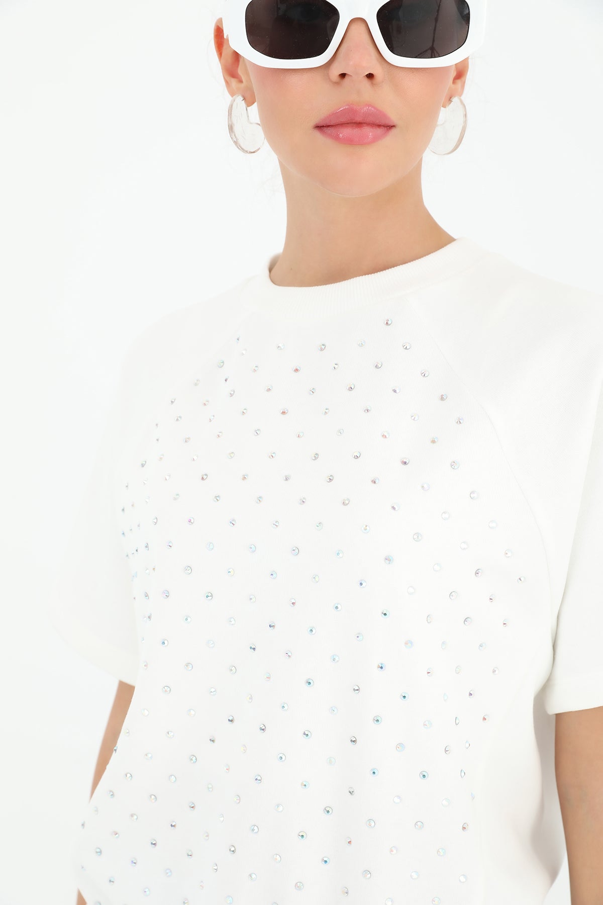 Kadın Taşlı Kısa Kol T-shirt -24S-31679TSH