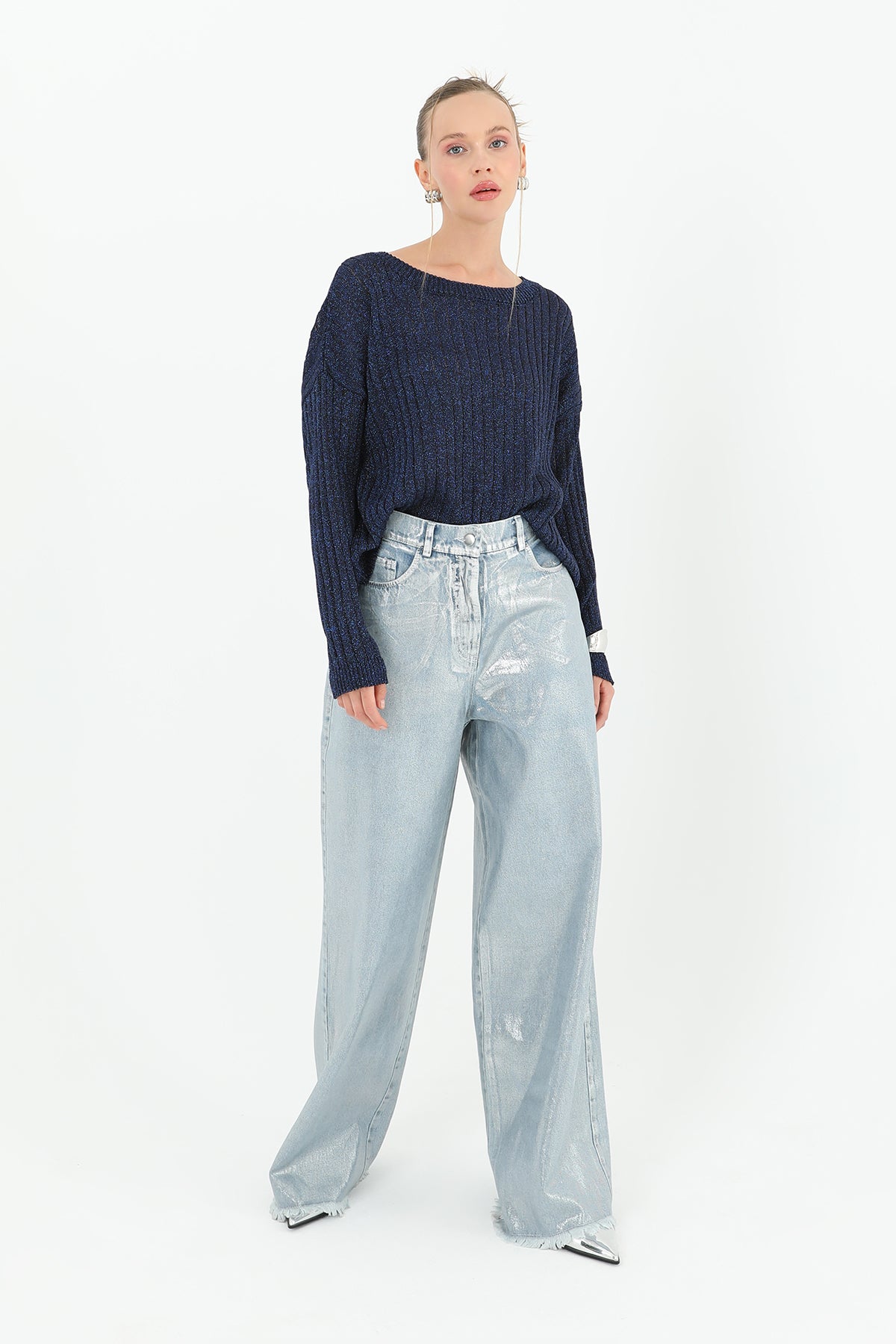 Kadın Simli Triko Bluz - 31730BLZ