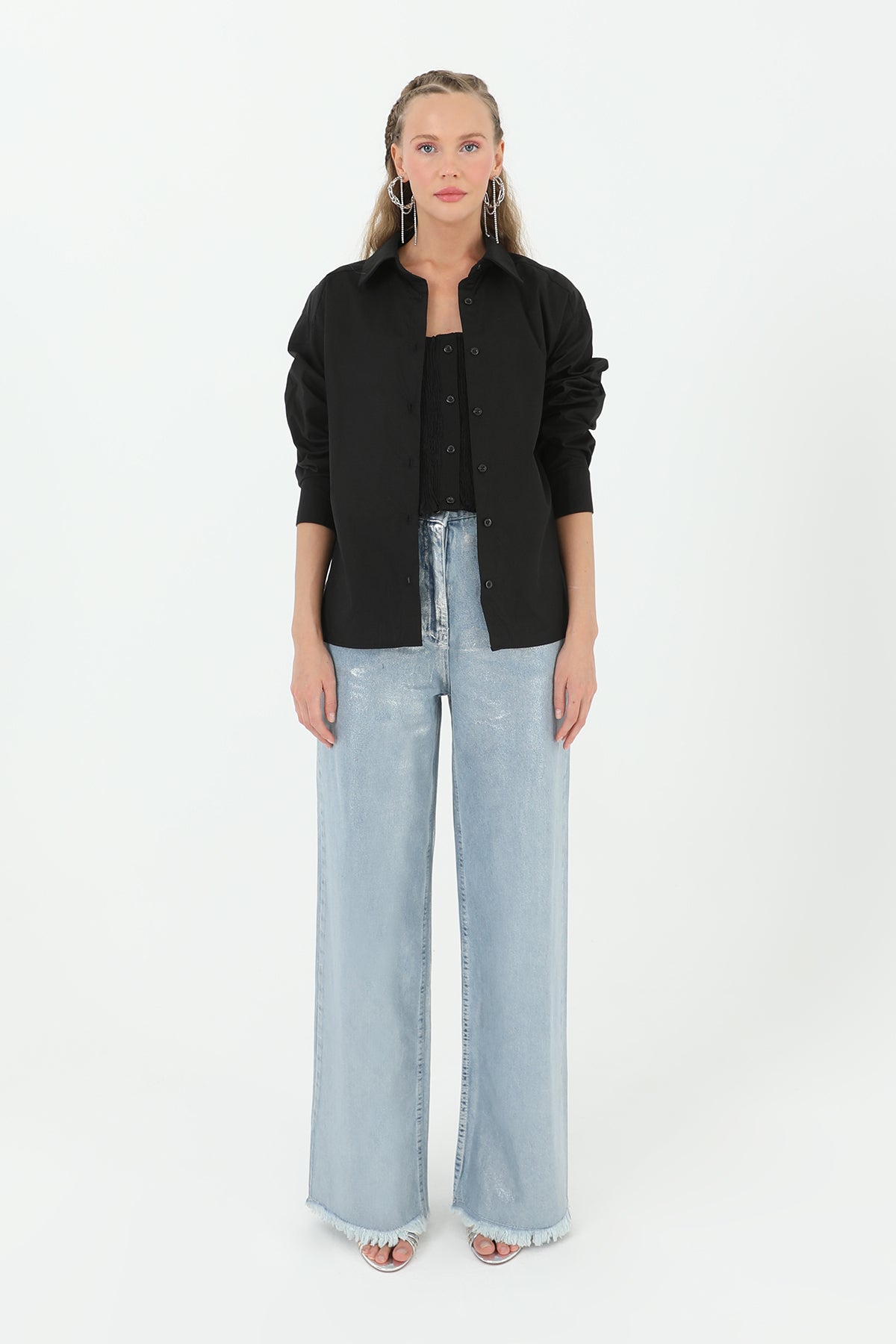 Kadın Varaklı Bol Pantolon - 31787PNT