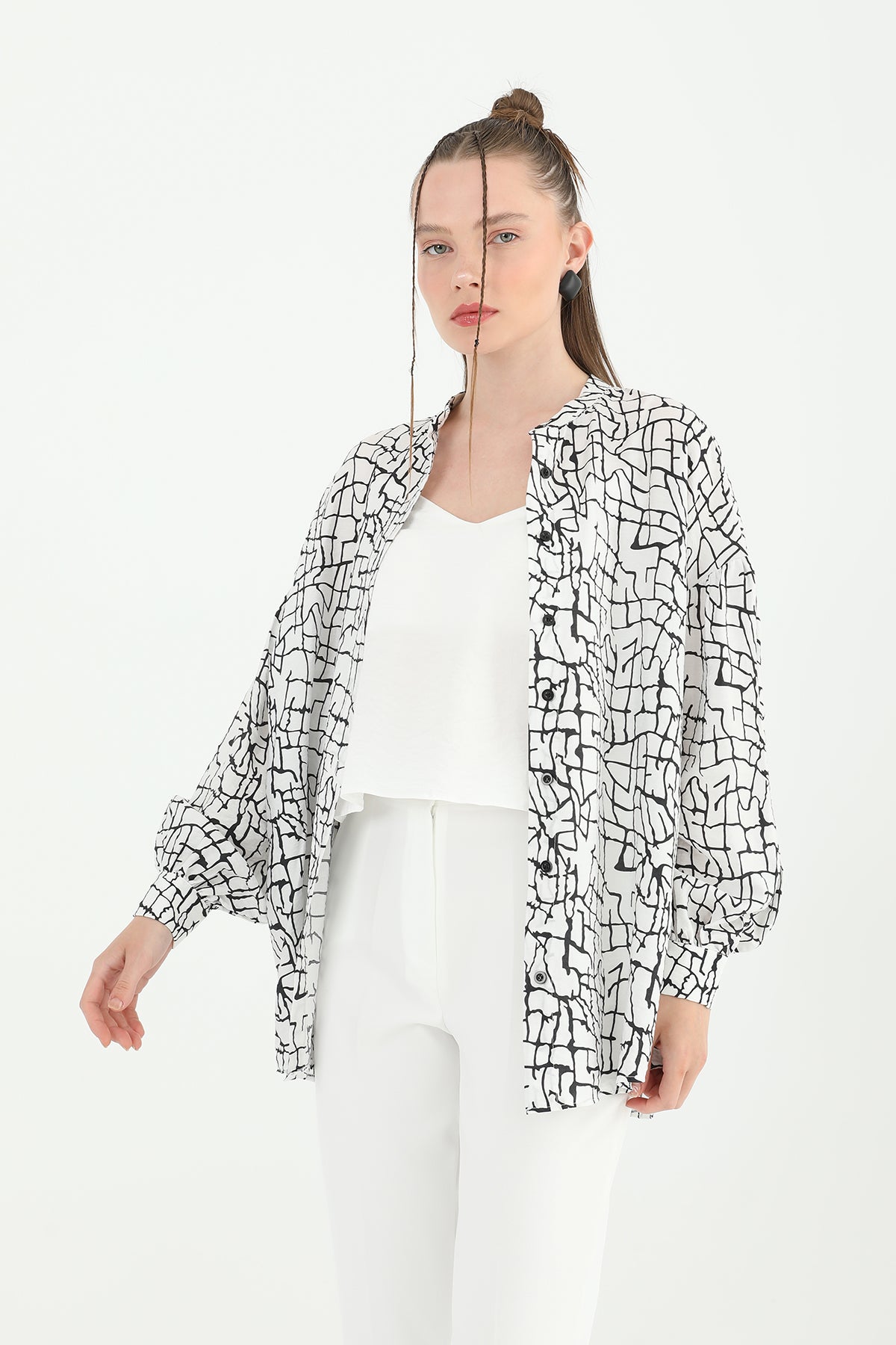 Kadın Desenli Atlet Ve Gömlekli Takım -24S-31811GML