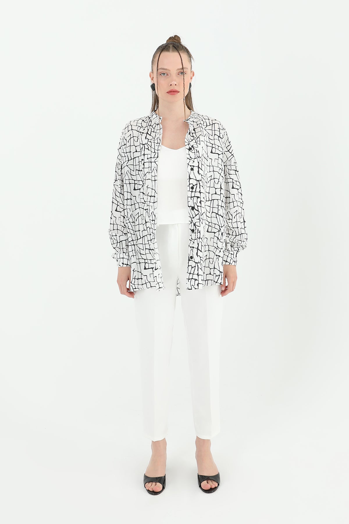 Kadın Desenli Atlet Ve Gömlekli Takım -24S-31811GML